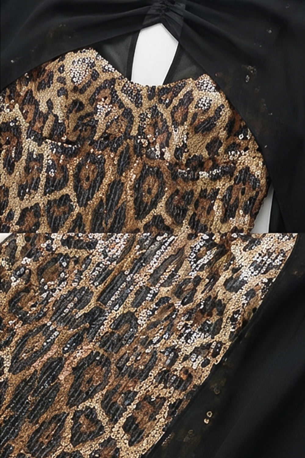Leopard Print Sequin Sheer Cape Overlay Mermaid Maxi Gown 6