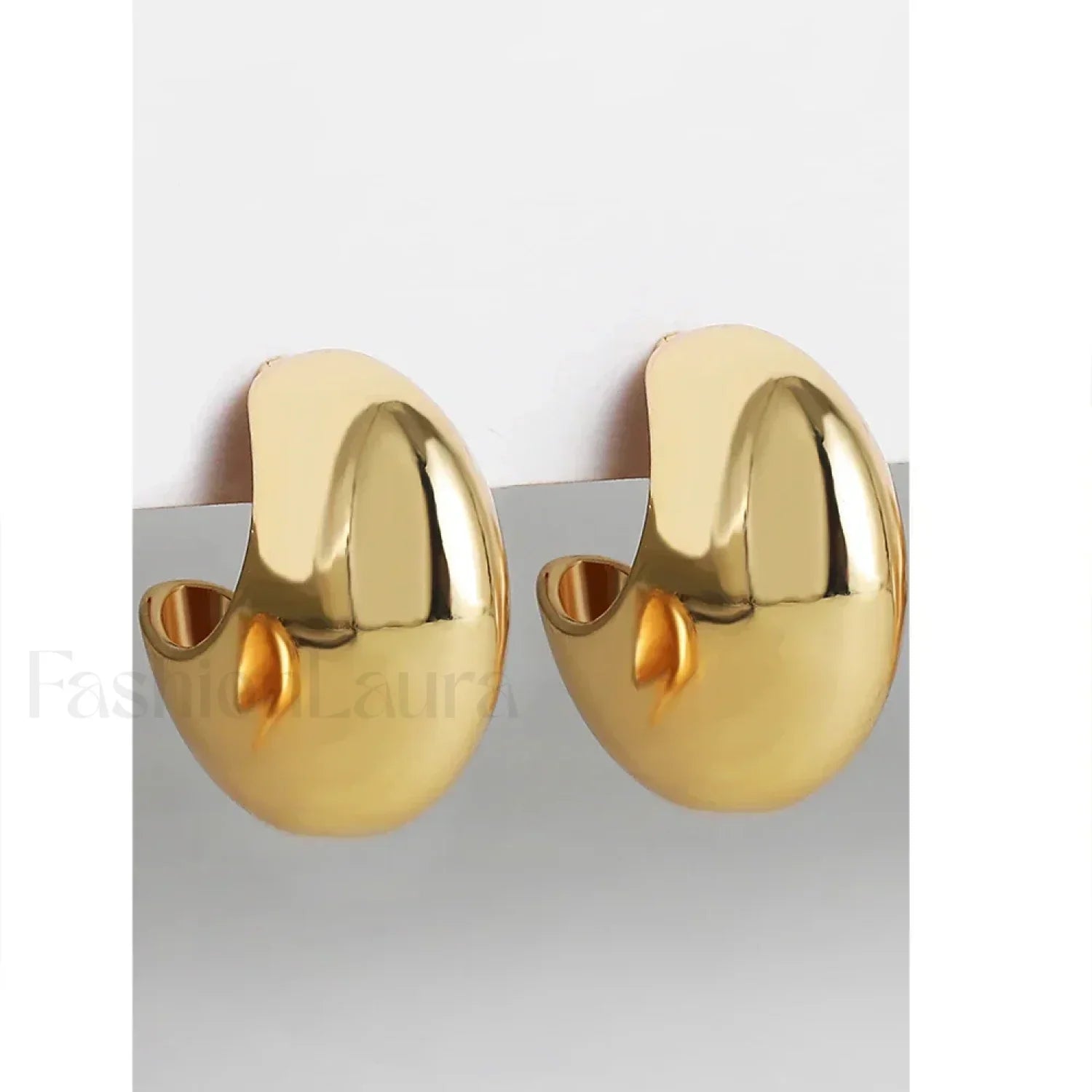 Stainless Steel Gold Plated Tear Drop Earrings Lightweight Smooth Metal Waterdrop Hoop Earring