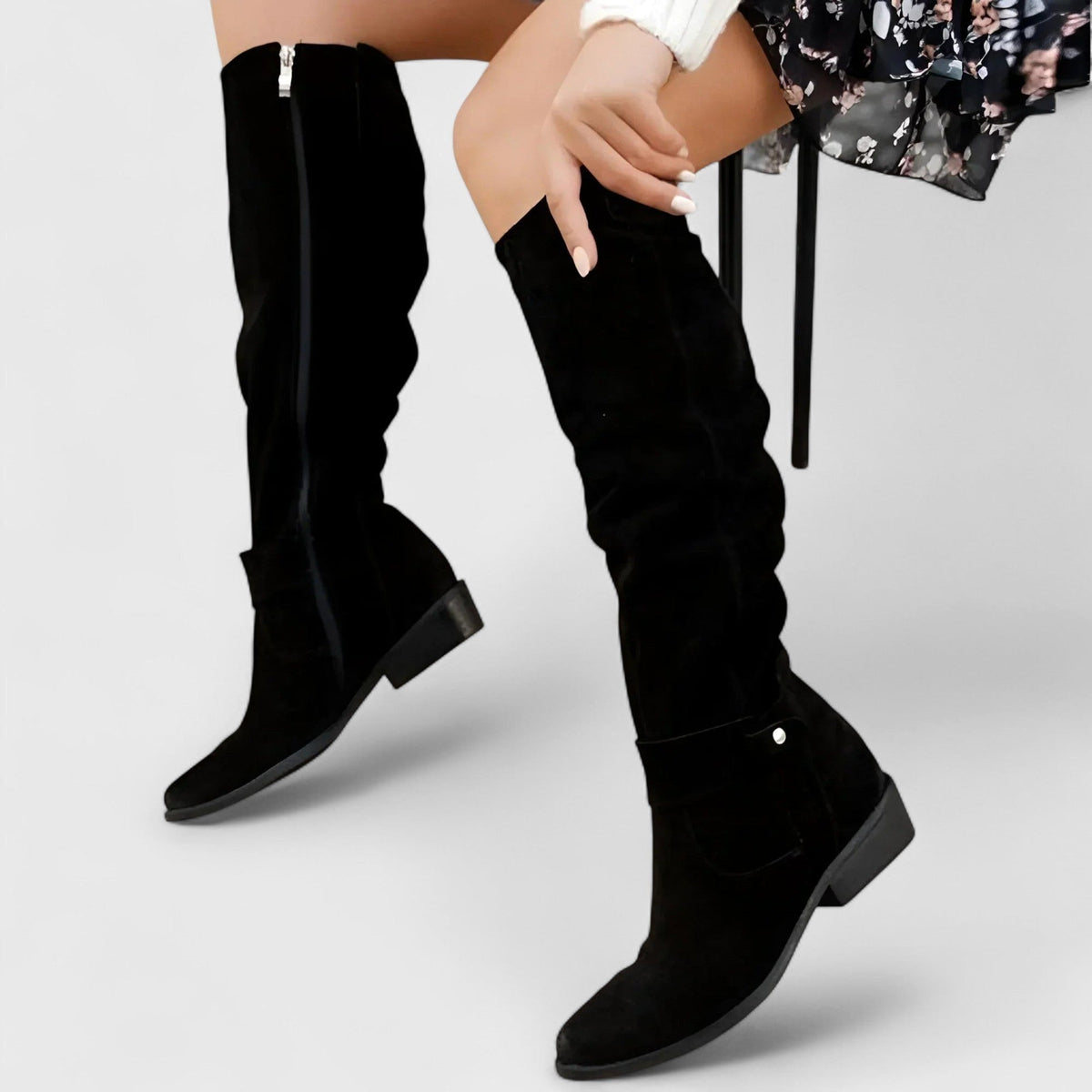 Slouchy Block Heel Knee High Boots