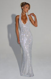 Sequin Deep V-Neck Halter Mermaid Maxi Dress 5