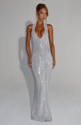 Sequin Deep V-Neck Halter Mermaid Maxi Dress 4