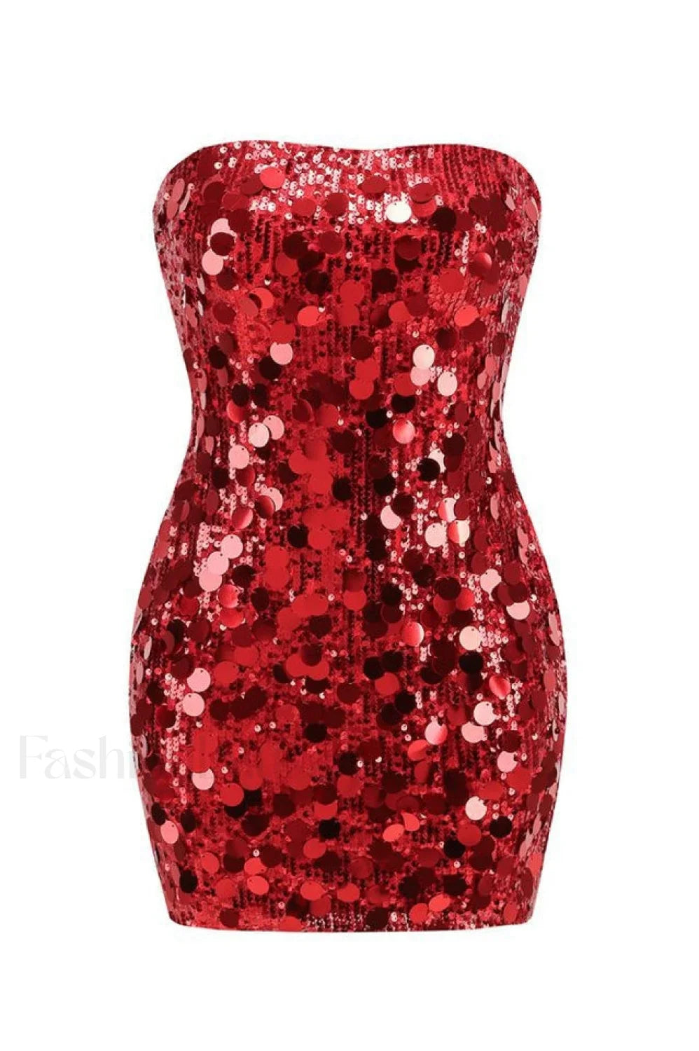 Stergiani Sequin Stylish Strapless Mini Dress XS / Red