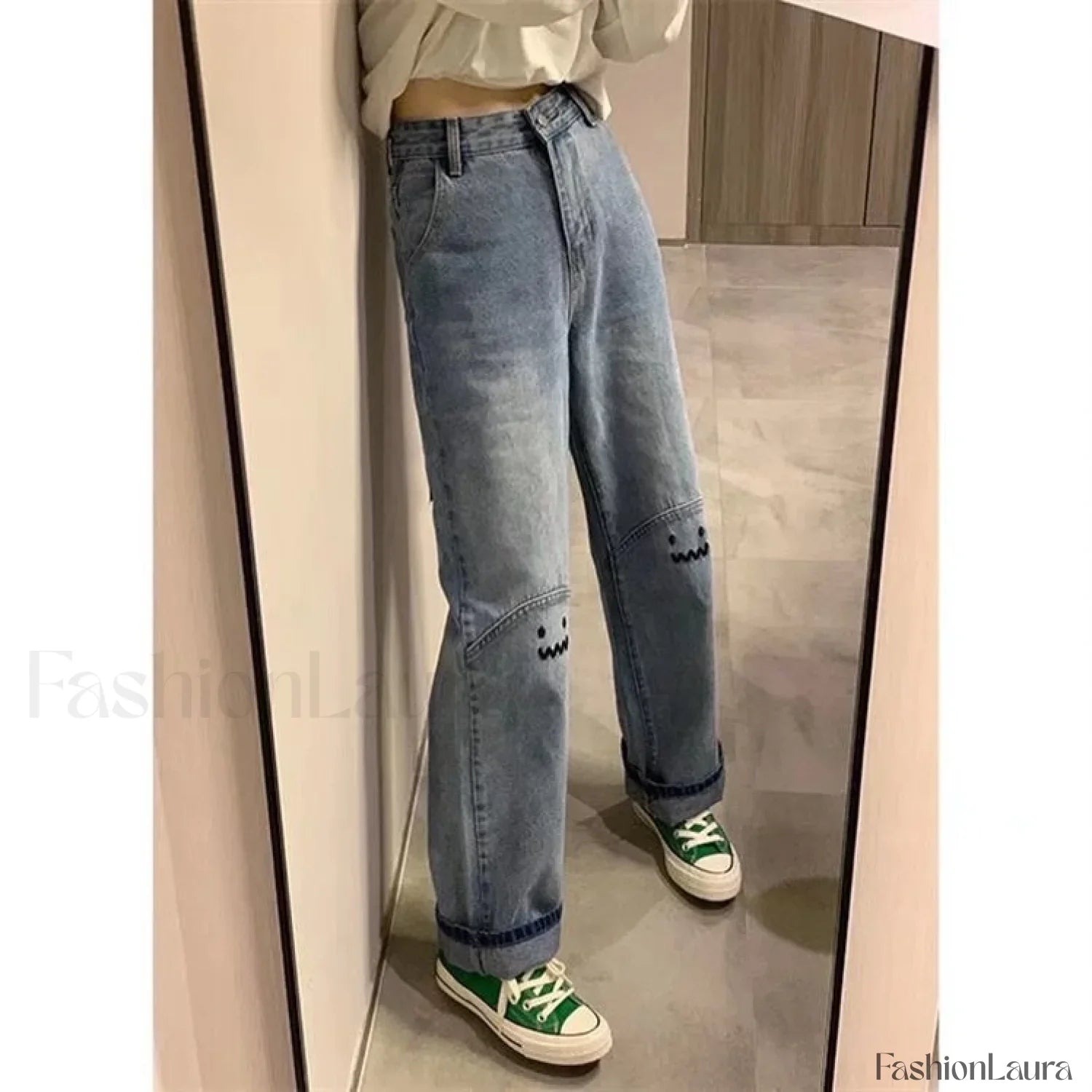 Straight High Waist Trendy Wide Leg Jeans