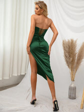 Strapless Backless Lace Up Satin Dress - View 8