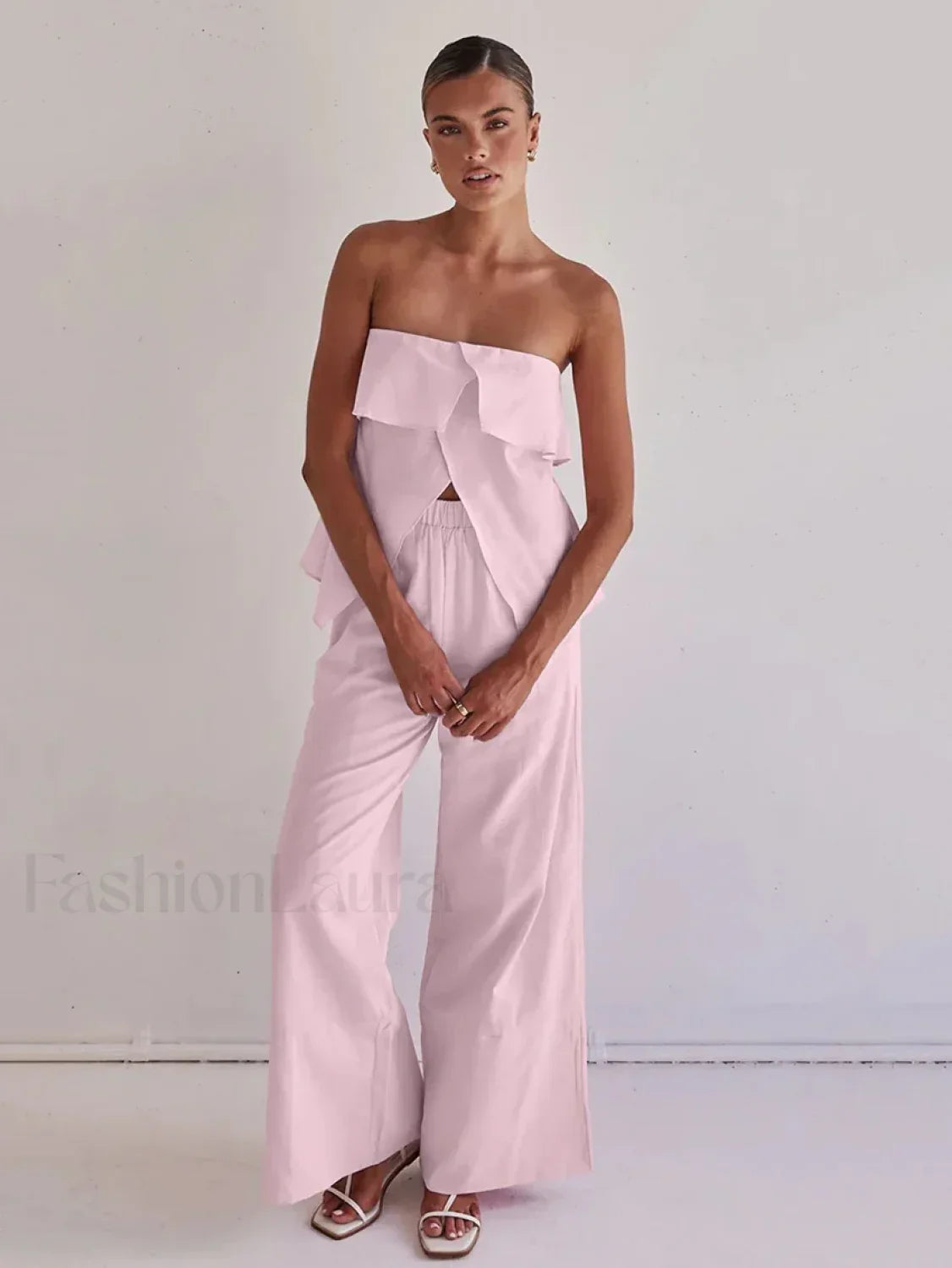 Strapless Backless Pajama Pants Two Piece Set