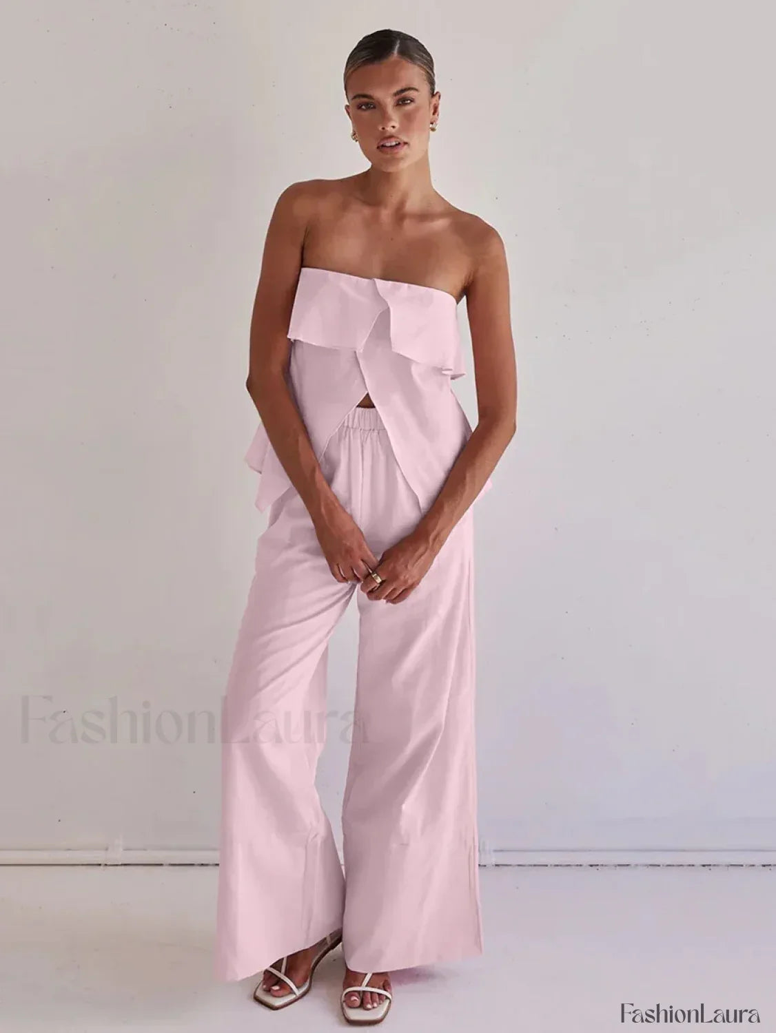 Strapless Backless Pajama Pants Two Piece Set
