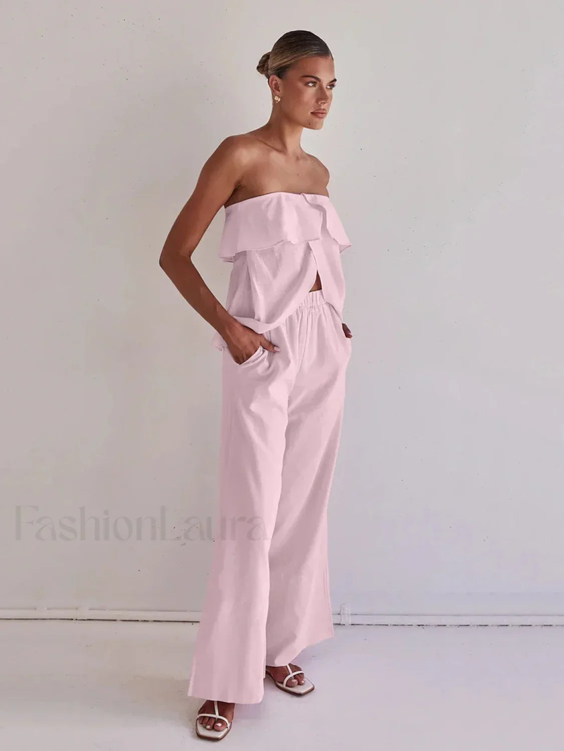 Strapless Backless Pajama Pants Two Piece Set