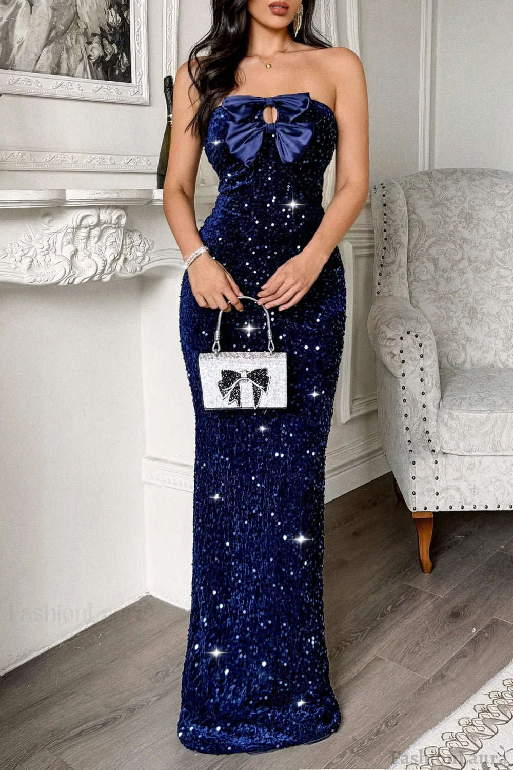 Strapless Bow Maxi Party Dress