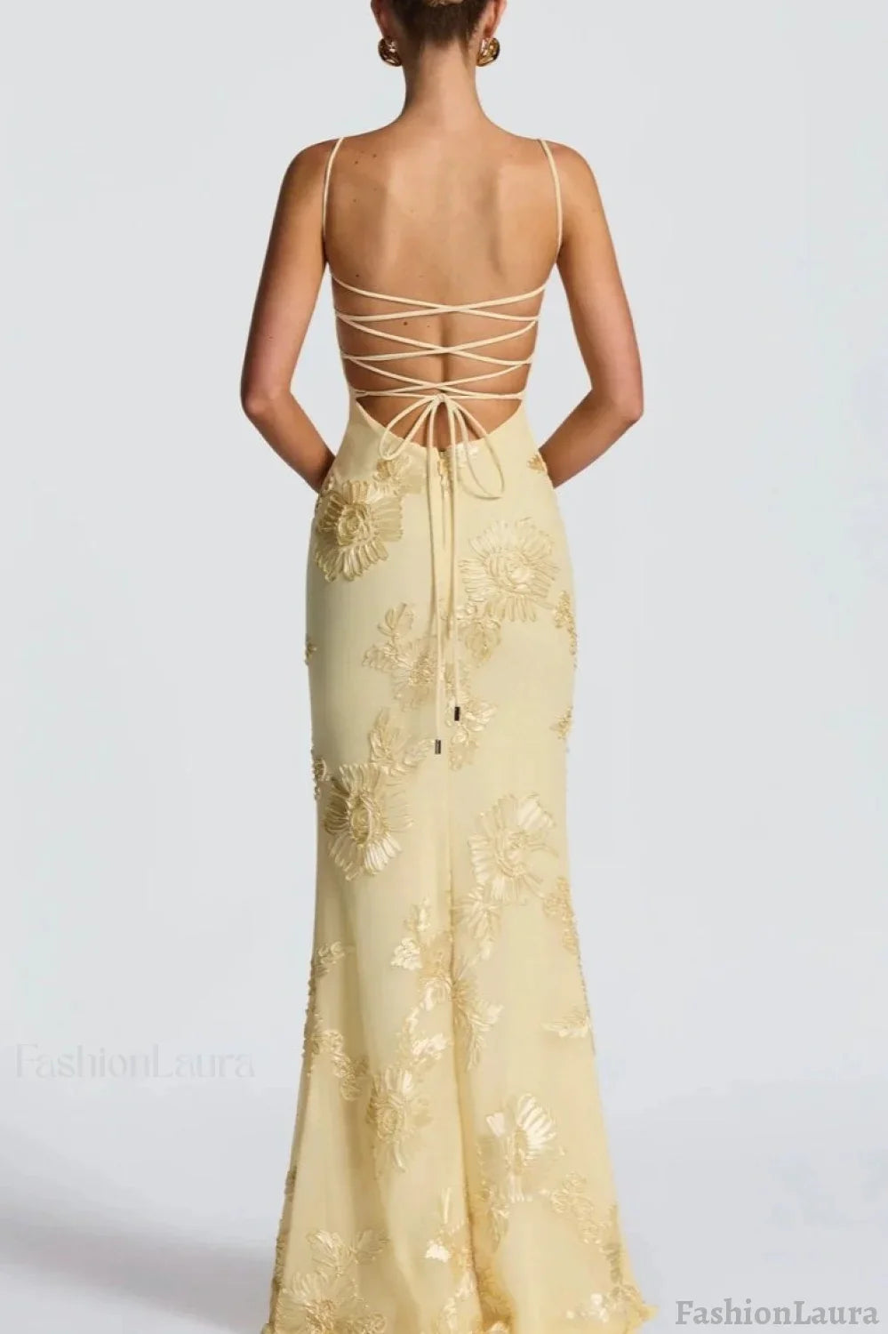 Strapless Floral Embroidered Maxi Dress Yellow / XS