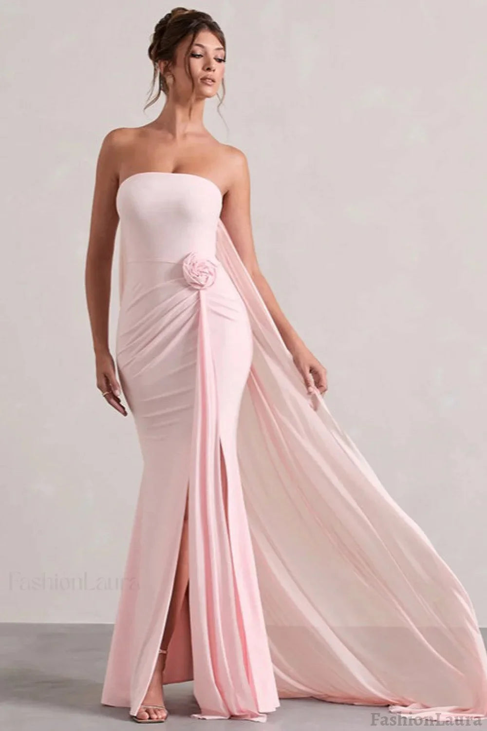 Strapless Floral Tie Maxi Dress S / Pink