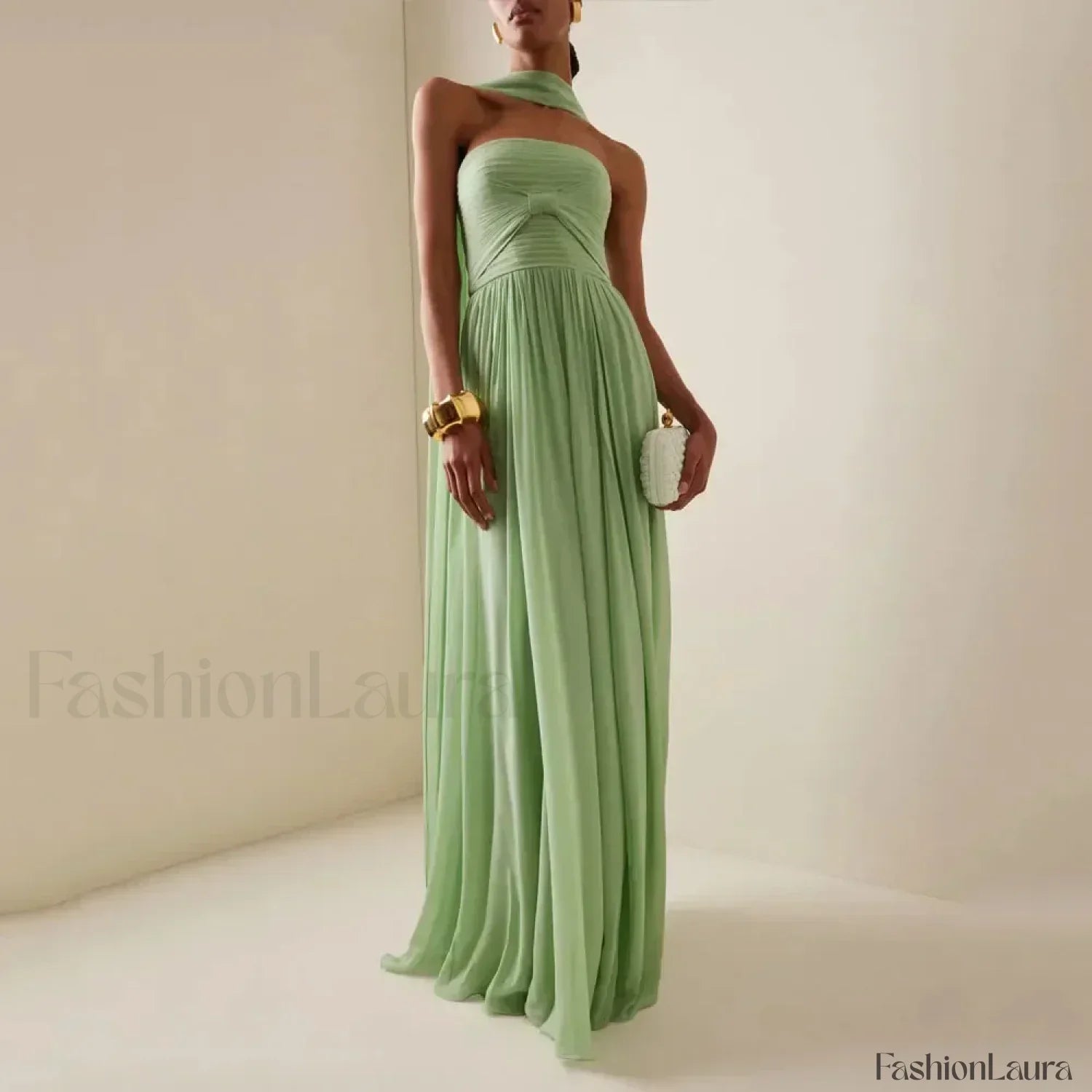 Strapless Pleat Chiffon Maxi Dress