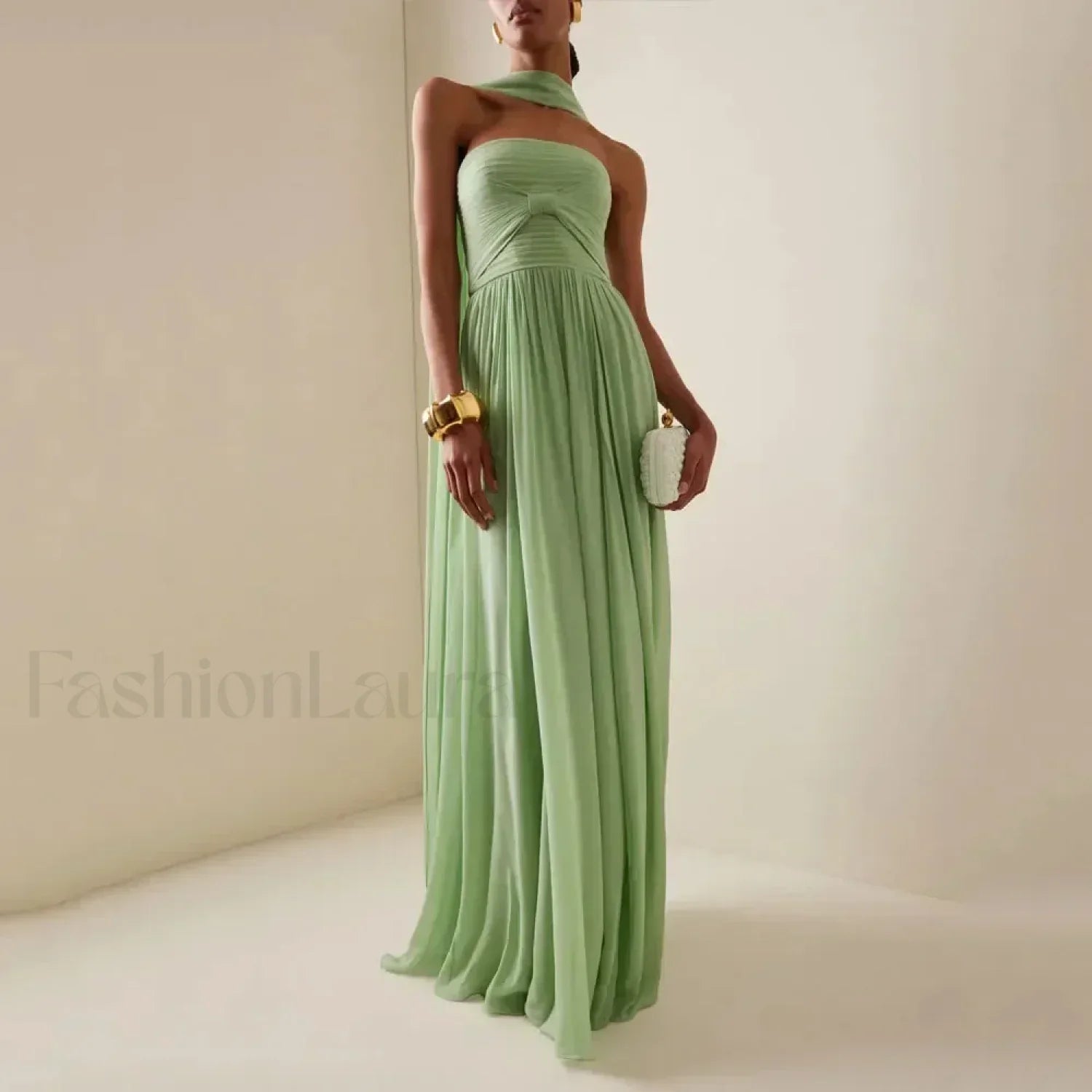 Strapless Pleat Chiffon Maxi Dress