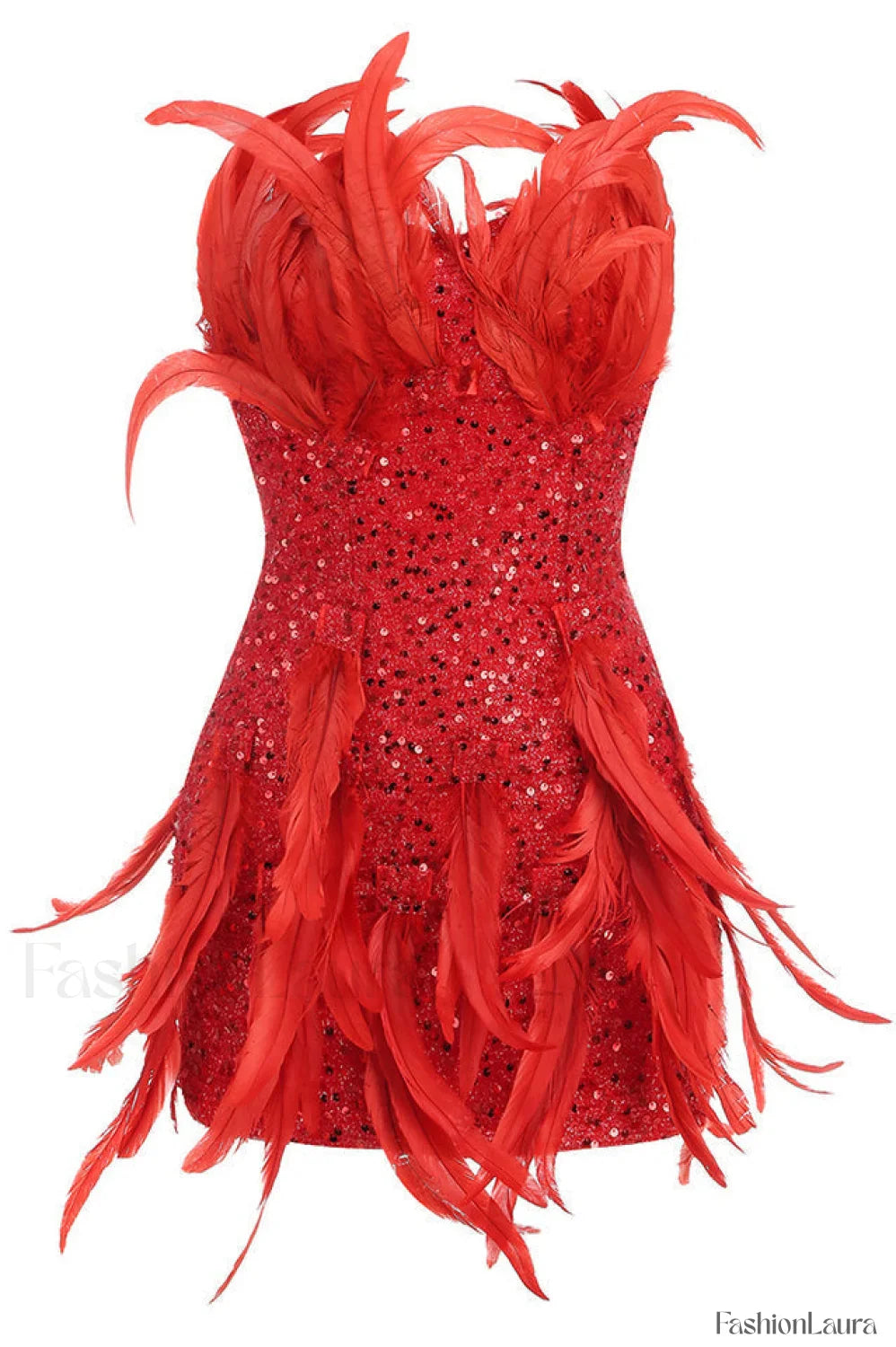 Strapless Sequin Feather Charming Embellished Mini Dress