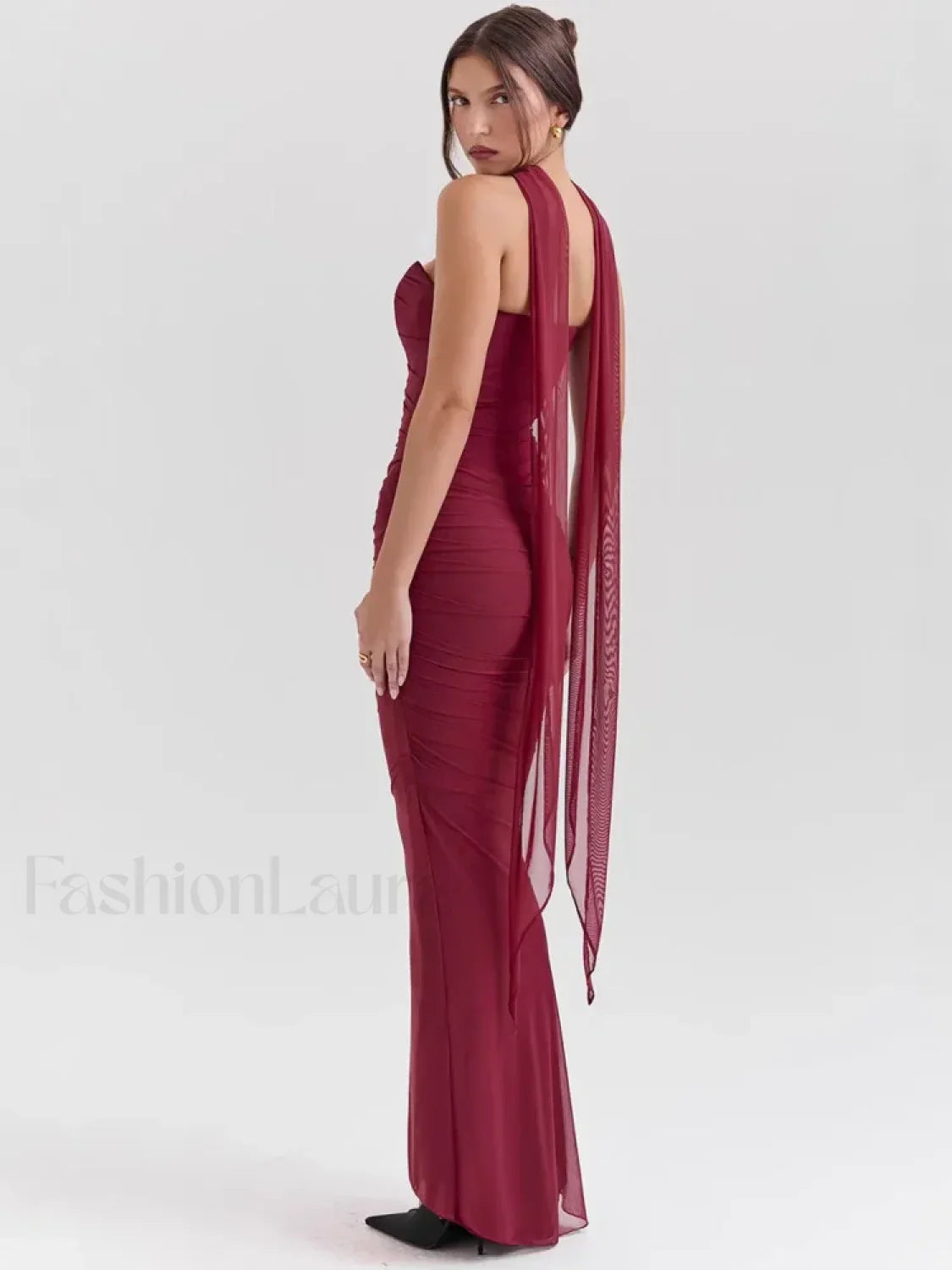 Strapless Skirt Two Piece Maxi Dress Burgundy / XS