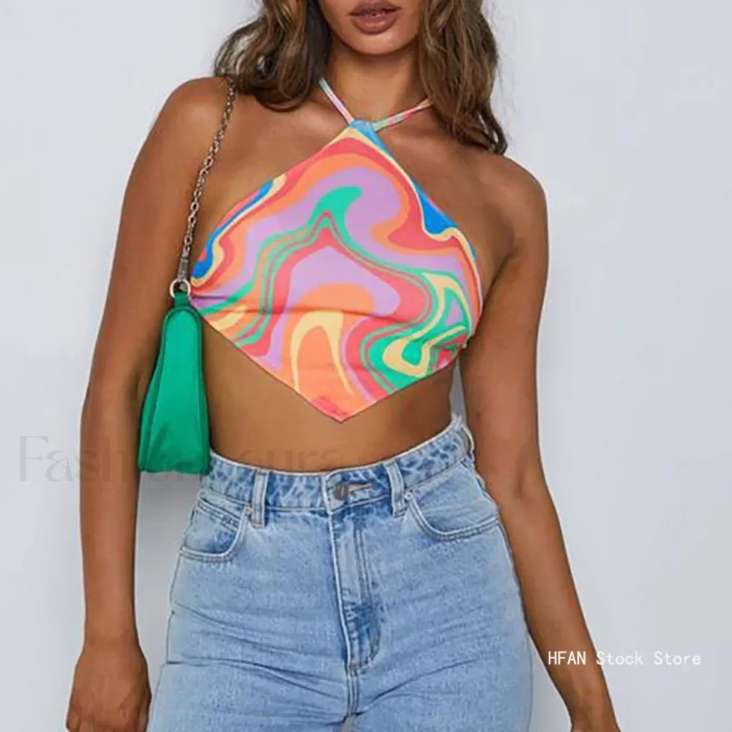 Strappy Abstract Print Crop Top multi / One Size