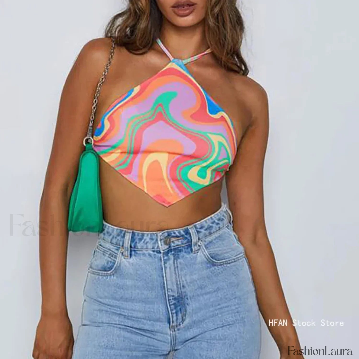 Strappy Abstract Print Crop Top