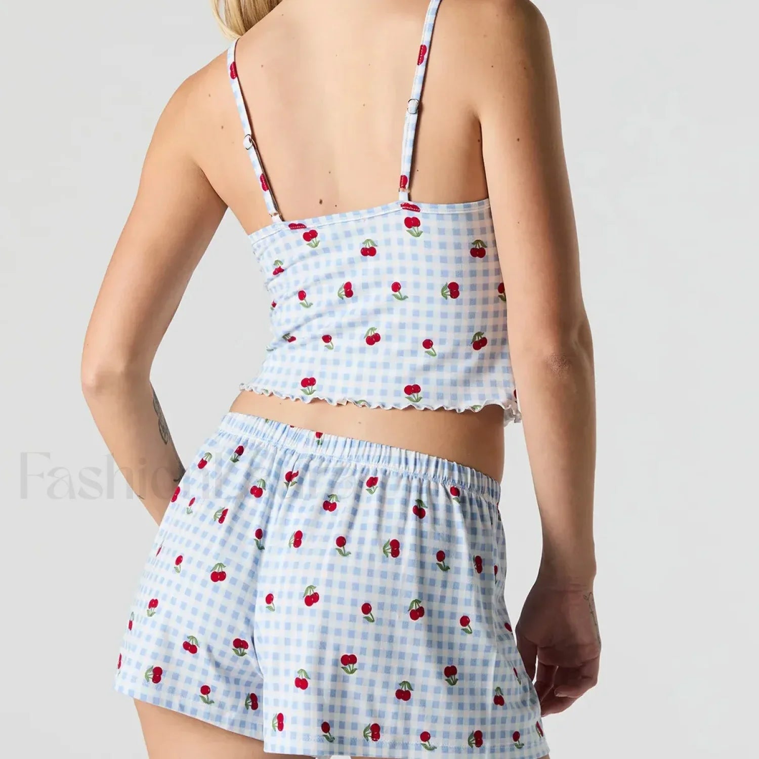 Strawberry Soft Fabric Lace Trim Cami Shorts Two Piece Set