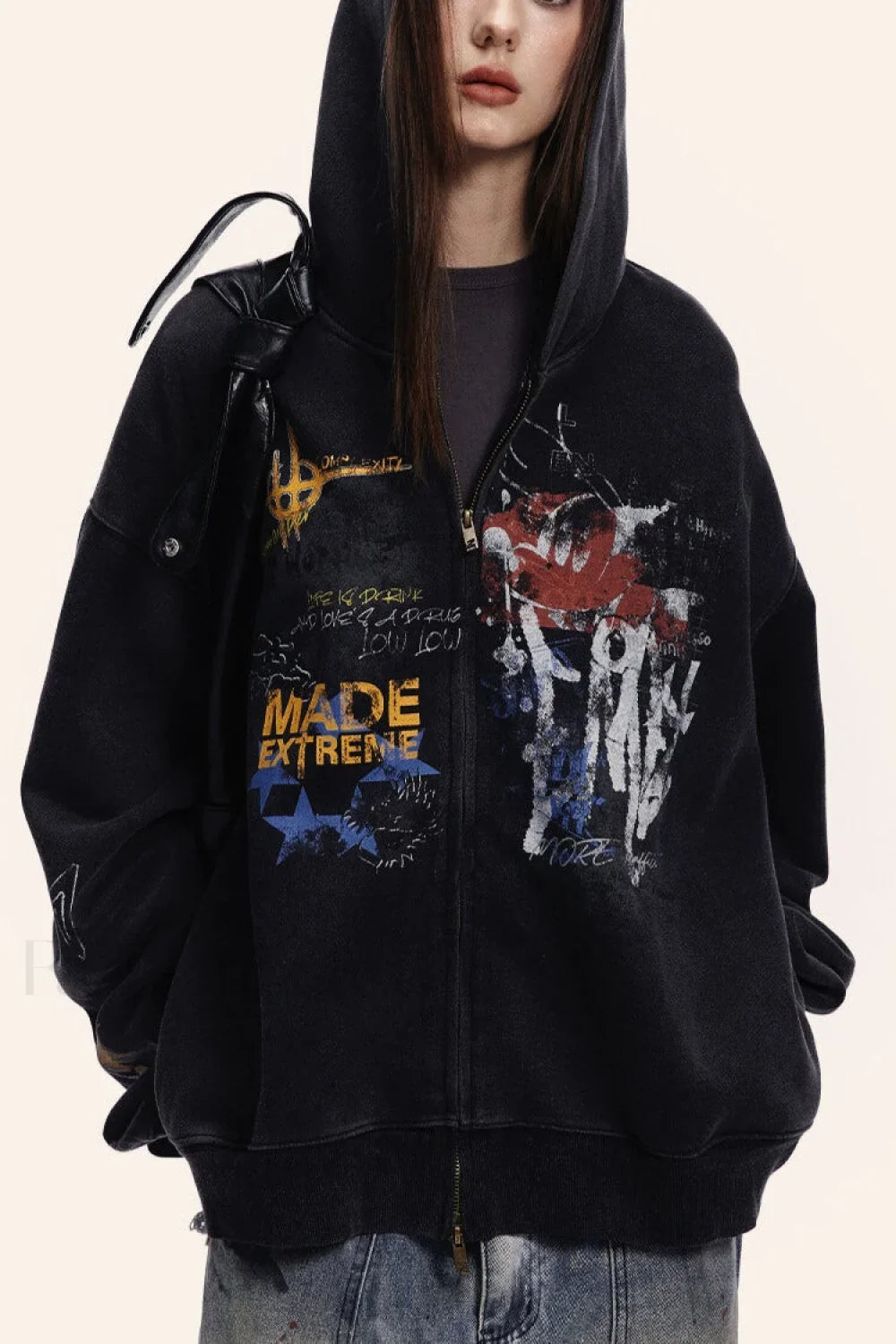 Street Style Graffiti Zip-Up Hoodie