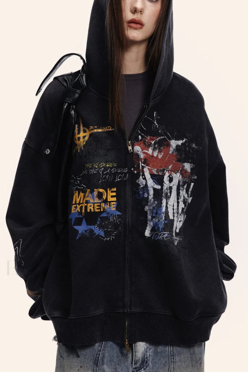 Street Style Graffiti Zip-Up Hoodie