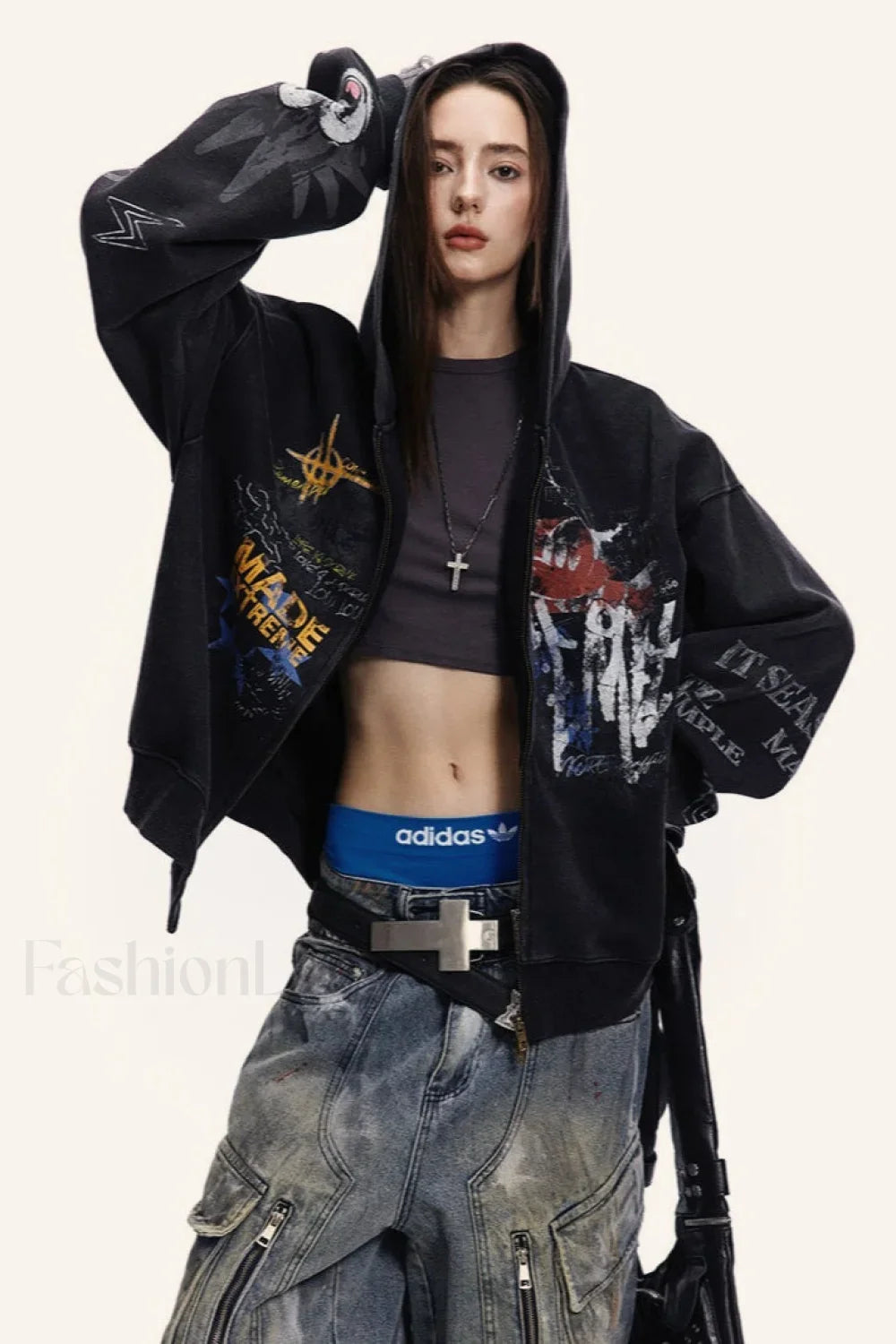 Street Style Graffiti Zip-Up Hoodie