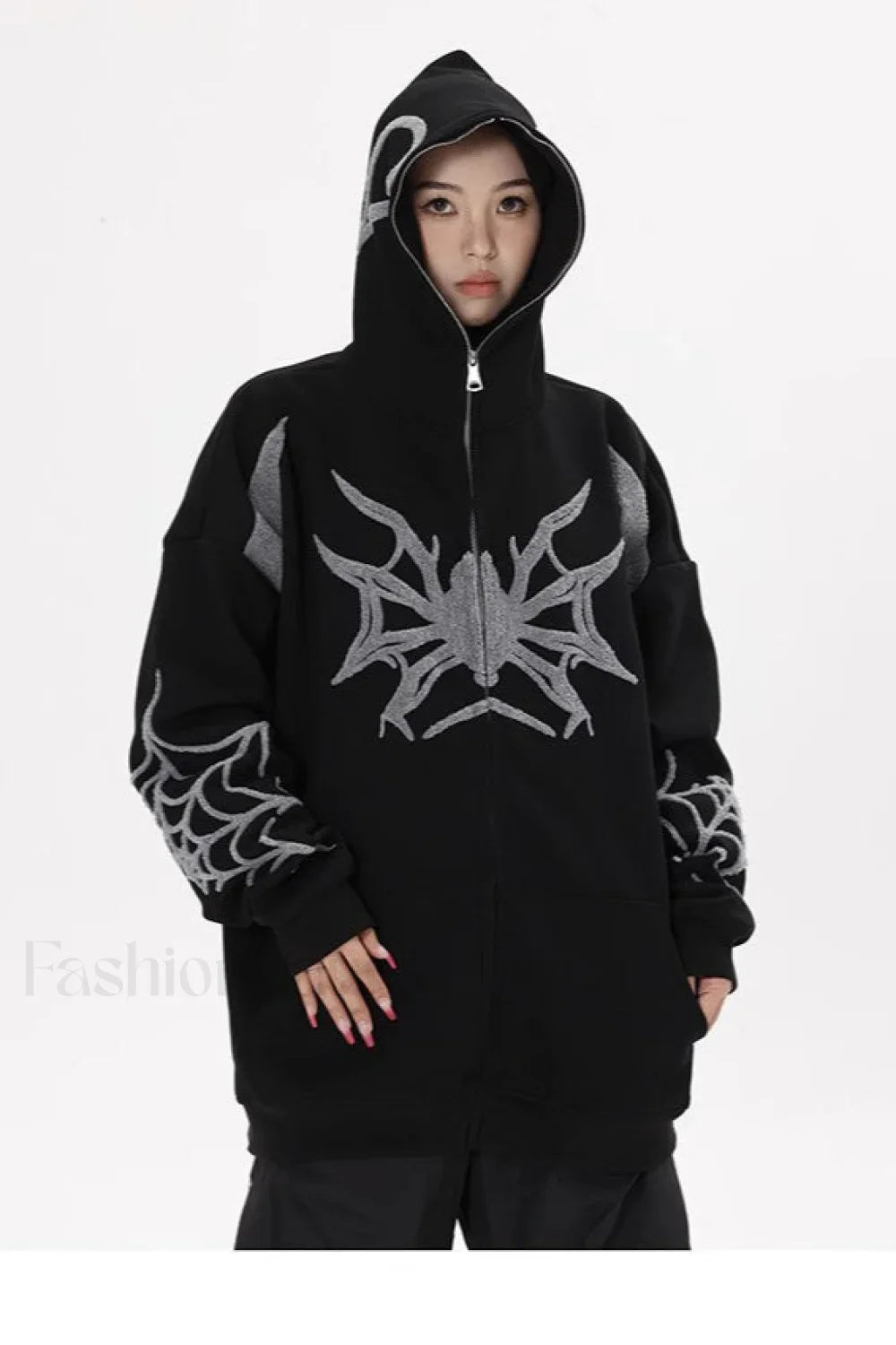Street Style Spider Print Hoodie Black / S