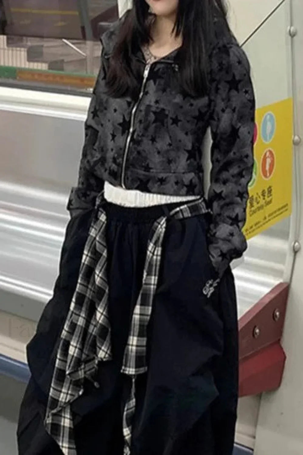 Street Style Star Print Zip-Up Hoodie