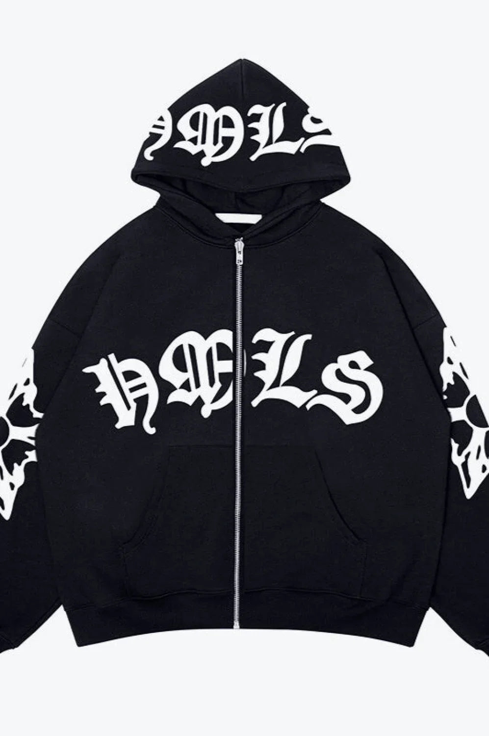 Street Style Zipper Pullover Hoodie Black / S
