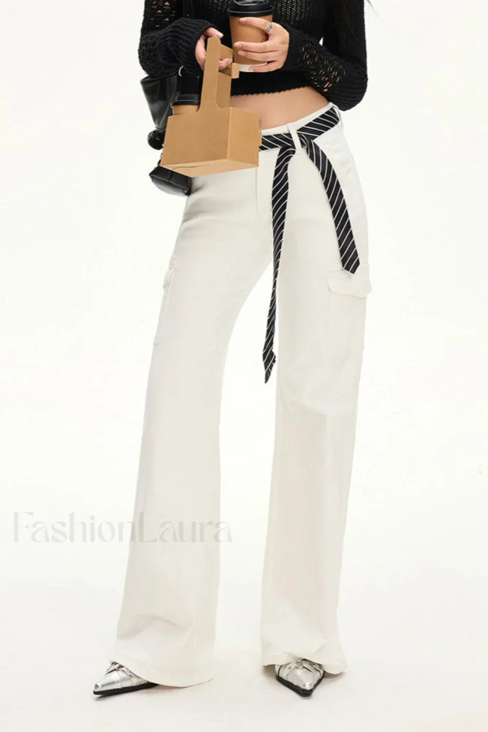 Stretch Slim Fit White Cargo Jeans