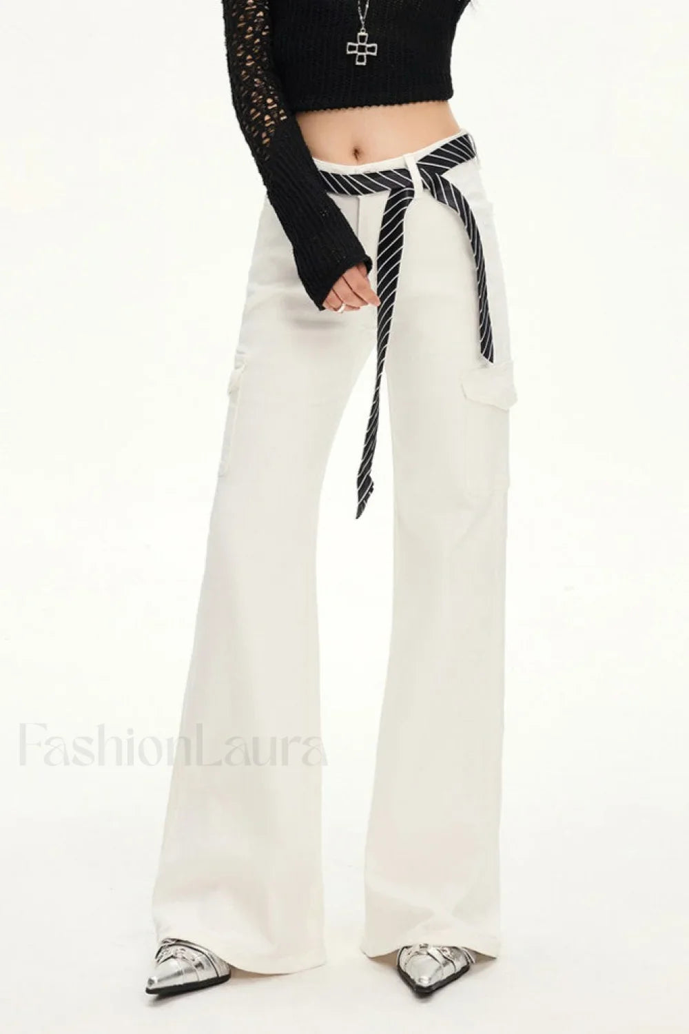 Stretch Slim Fit White Cargo Jeans