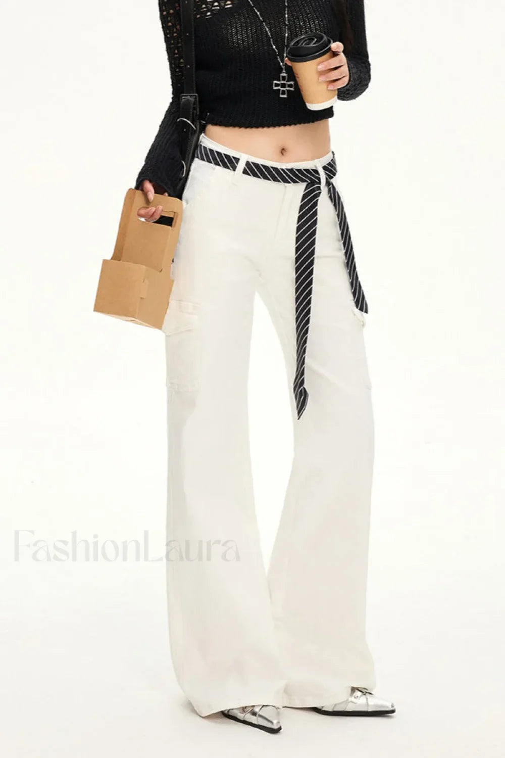 Stretch Slim Fit White Cargo Jeans White / XS