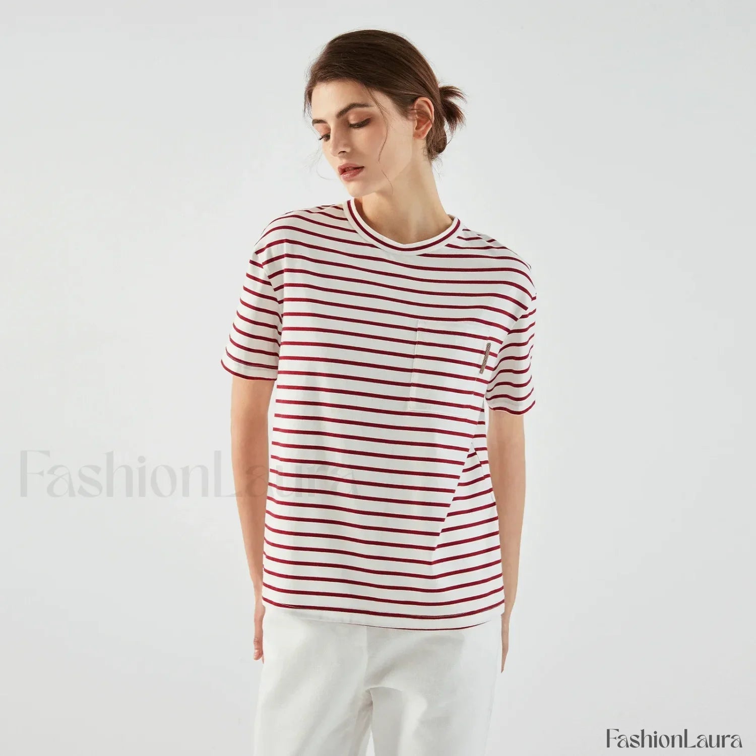 Stripe Cotton Crop Top Casual T-Shirt