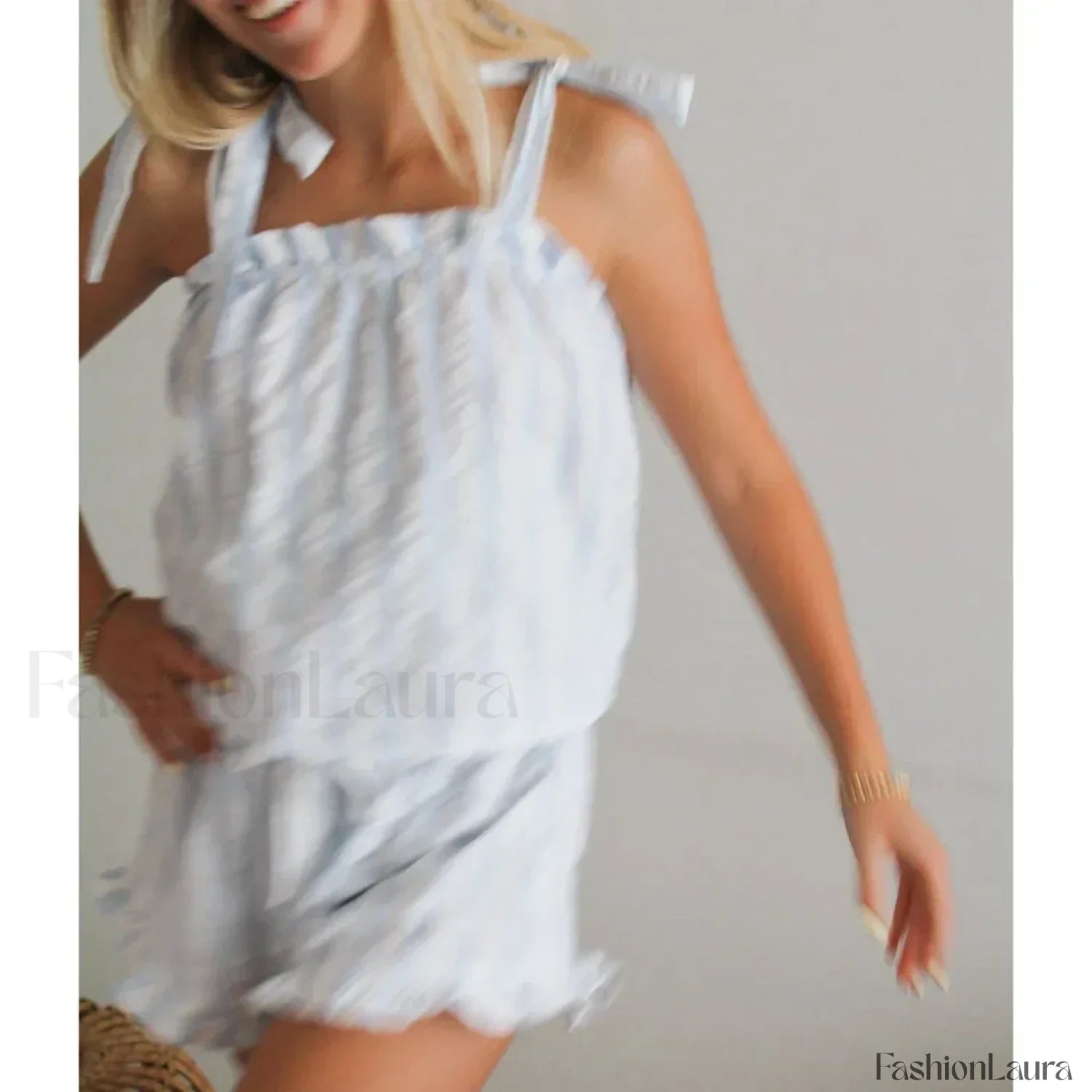 Striped Bow Ruffle Shorts Two Piece Set