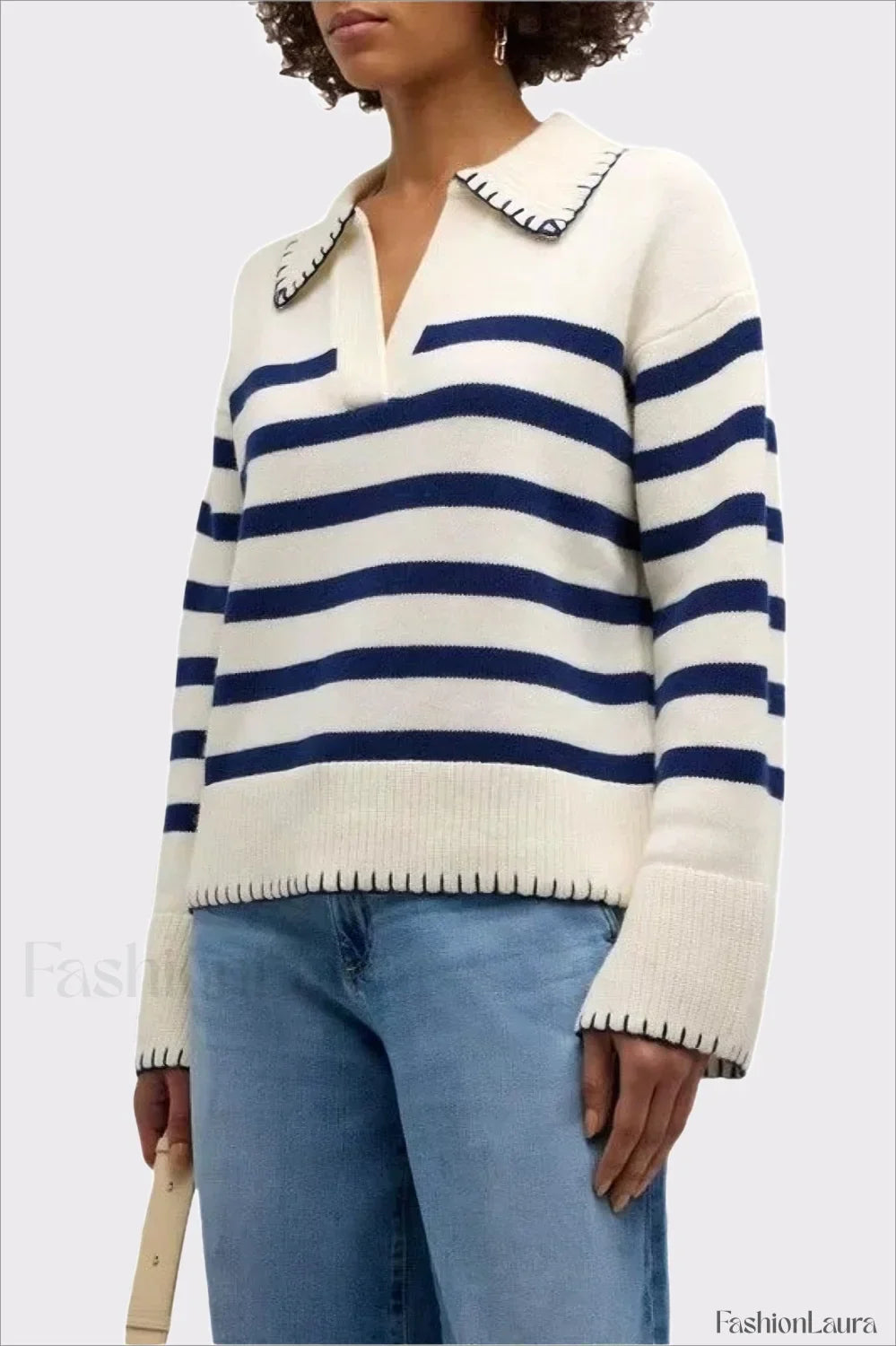 Striped Color Block Polo Sweater