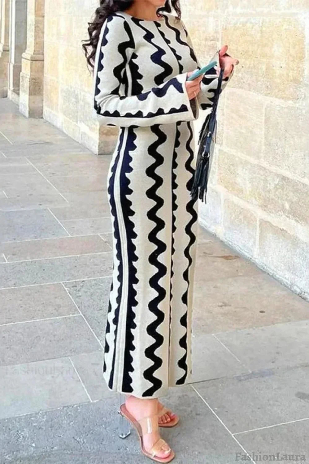 Striped Contrast Slim Knit Sweater Dress