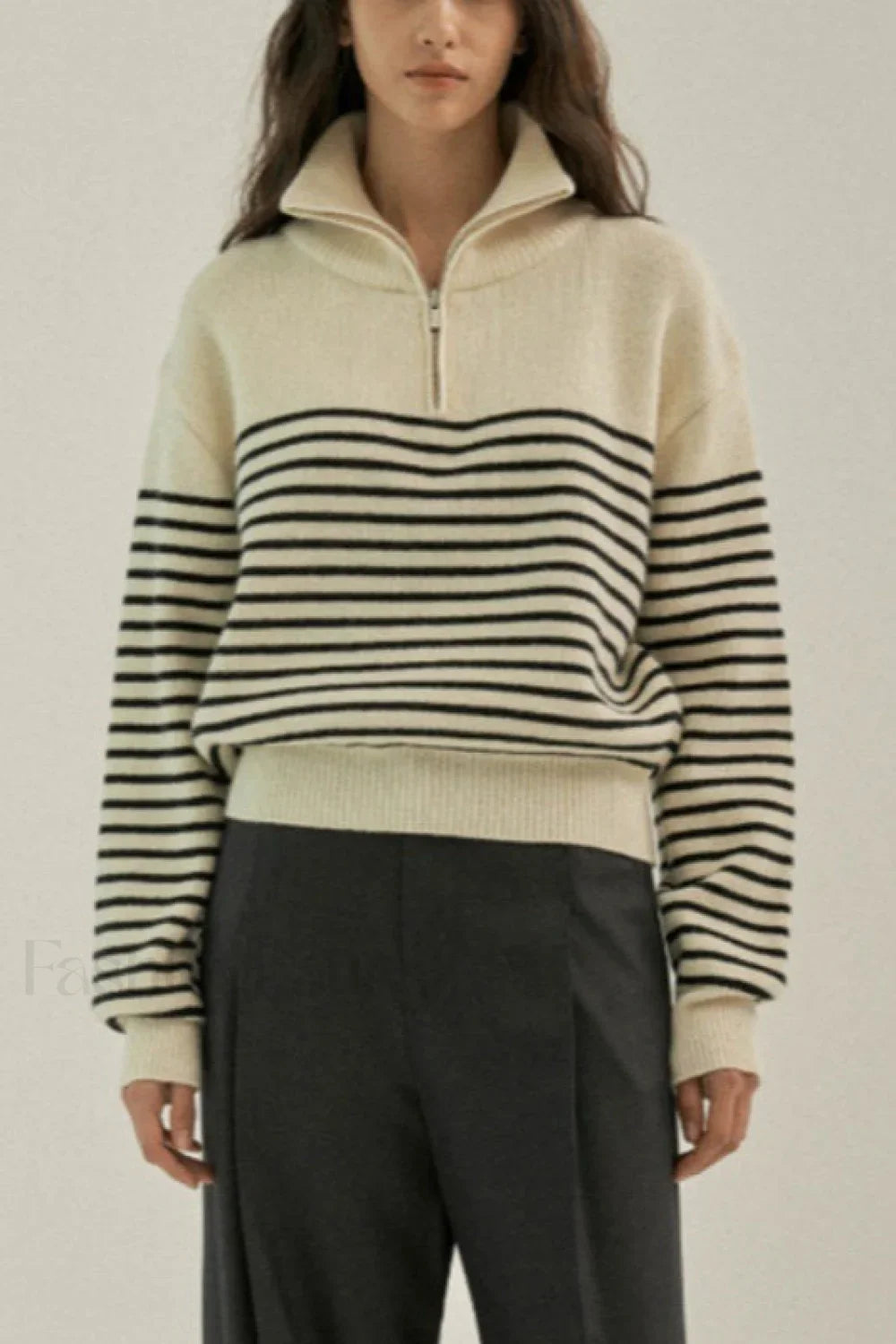 Striped Half Zip Knit Pullover Sweater