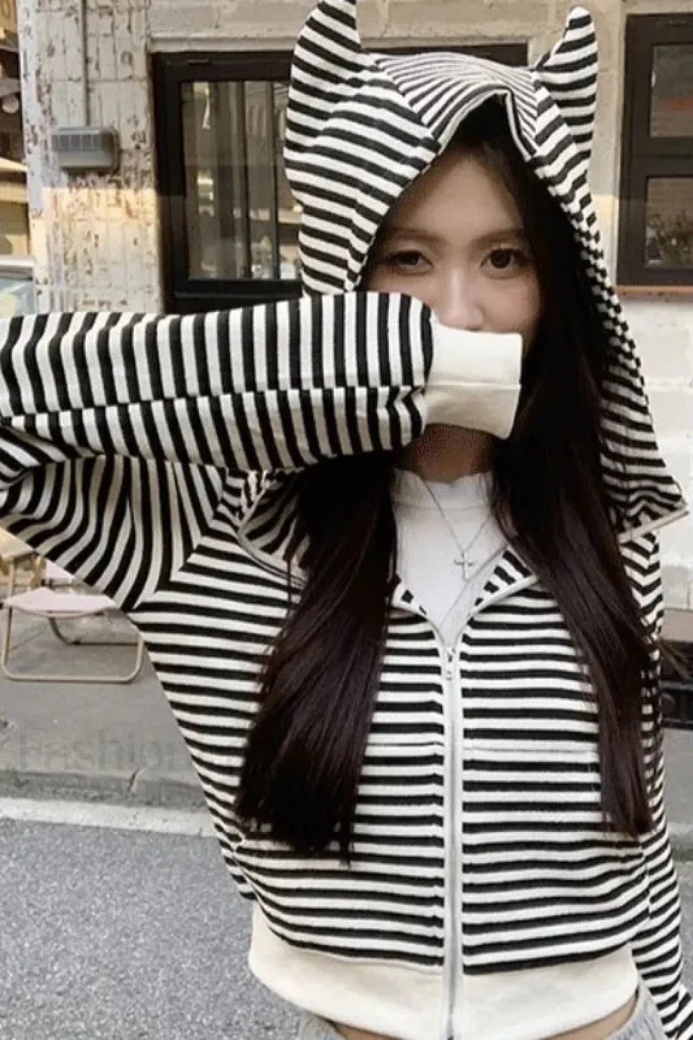 Striped Hooded Crop Hoodie