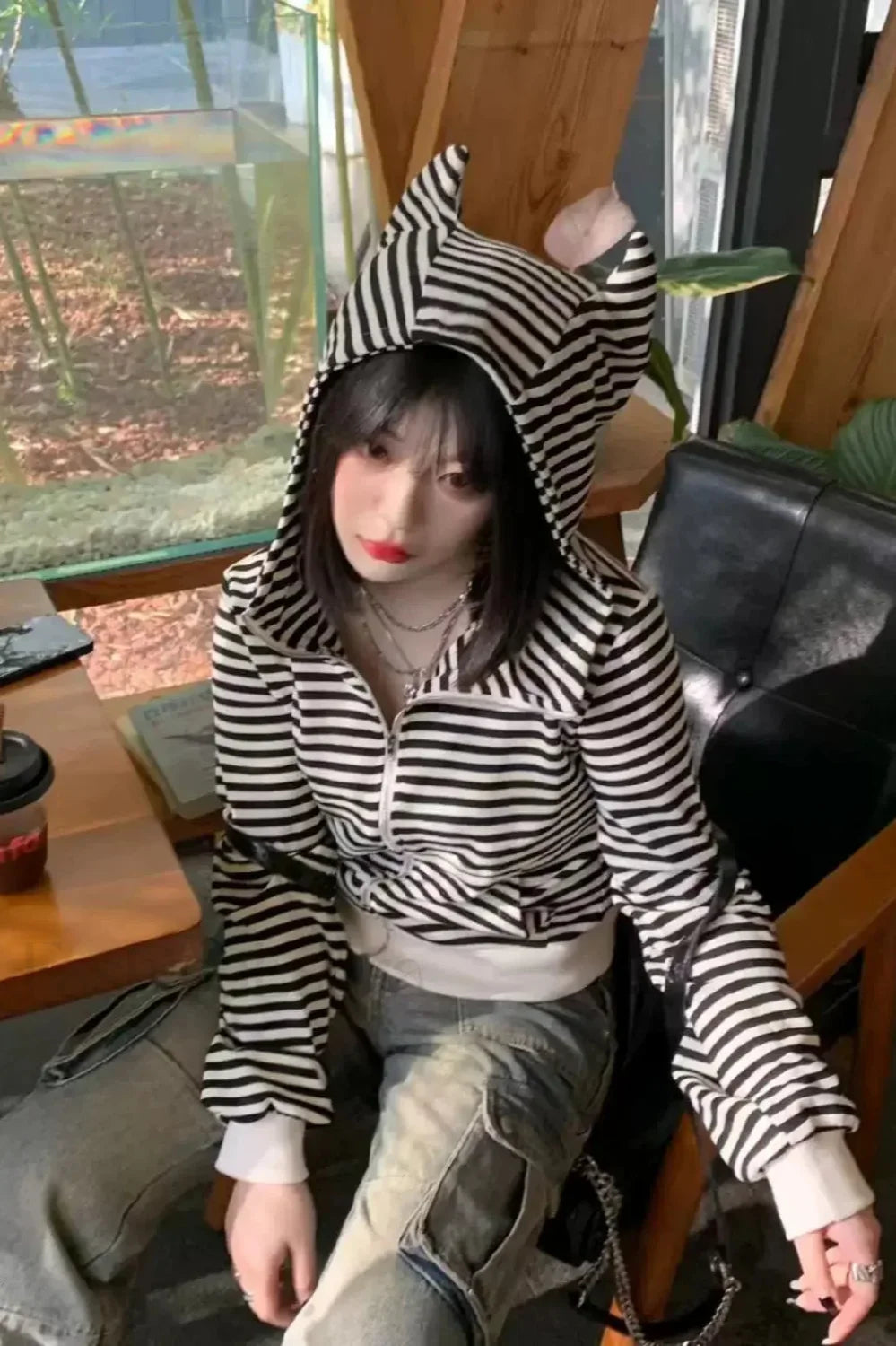 Striped Hooded Crop Hoodie