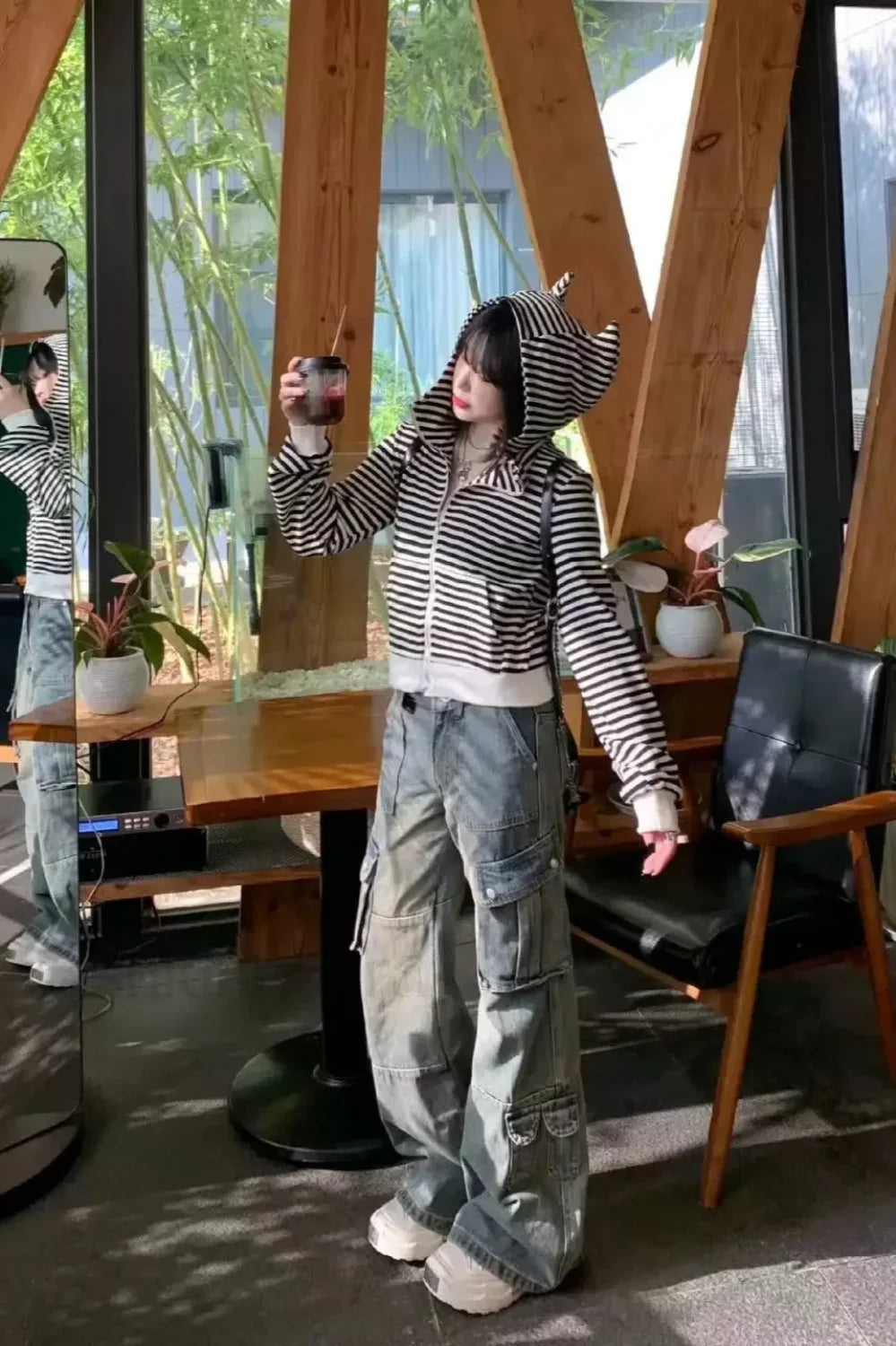 Striped Hooded Crop Hoodie