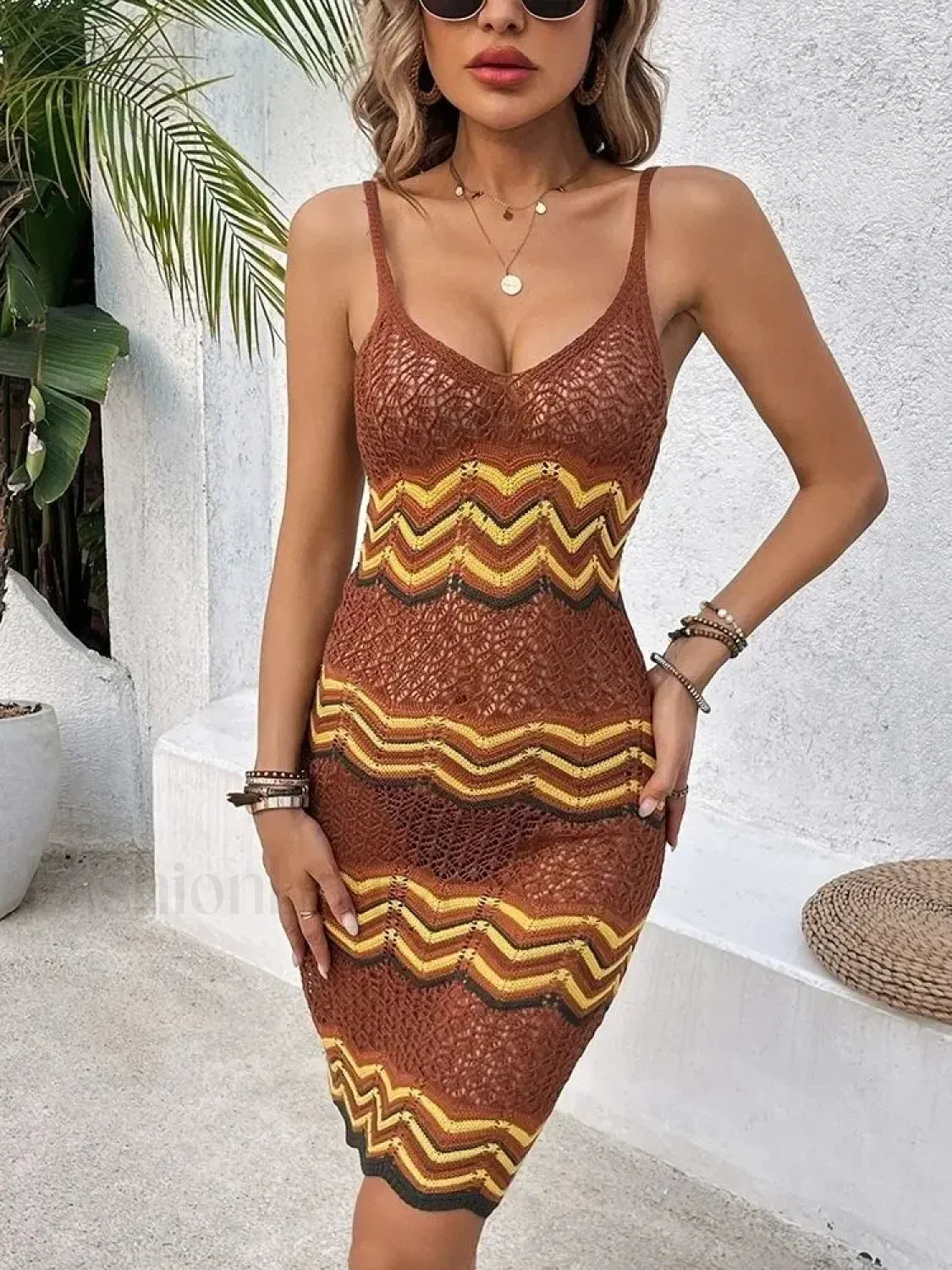 Striped Knit Bodycon Boho Dress