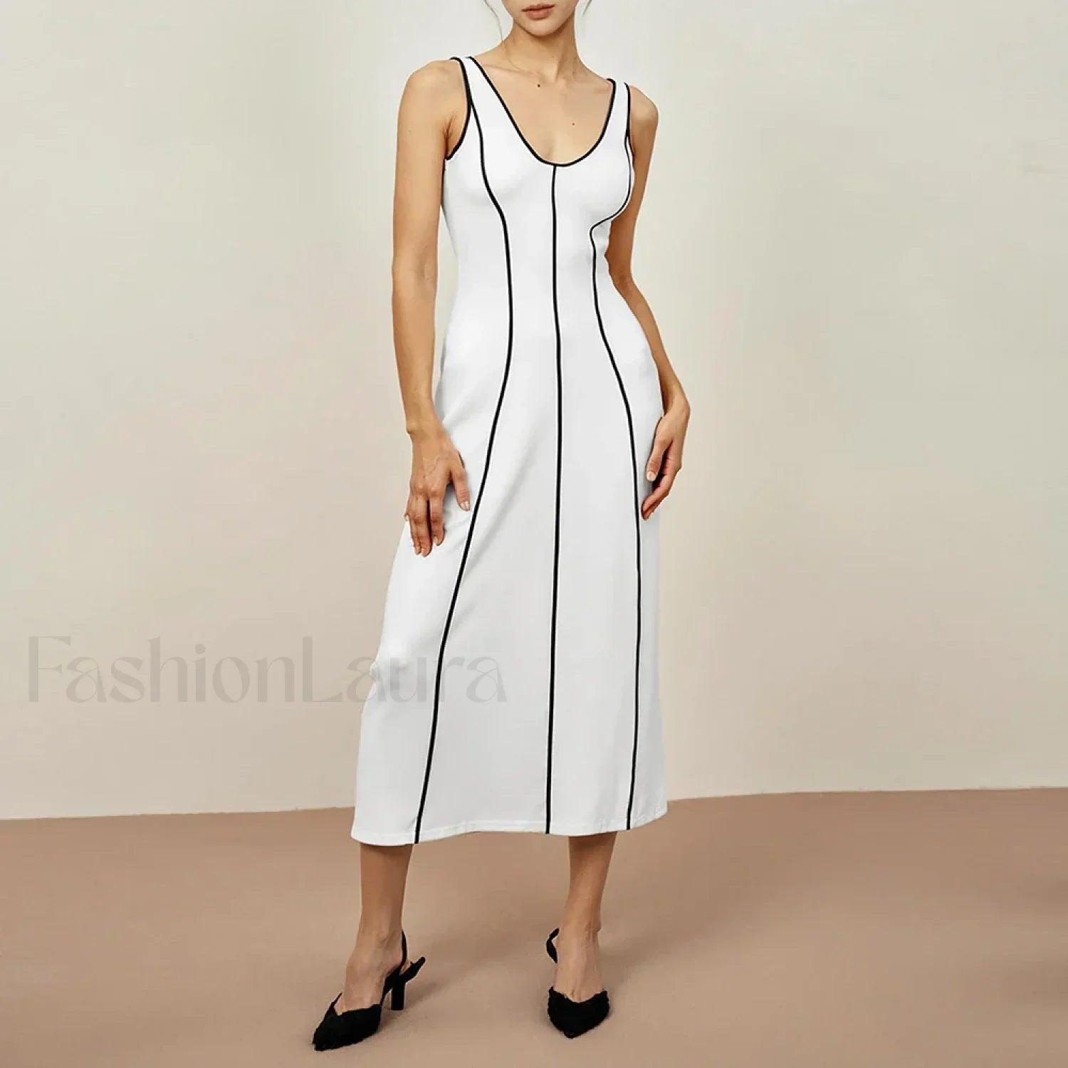 Striped Off-Shoulder Midi Dress