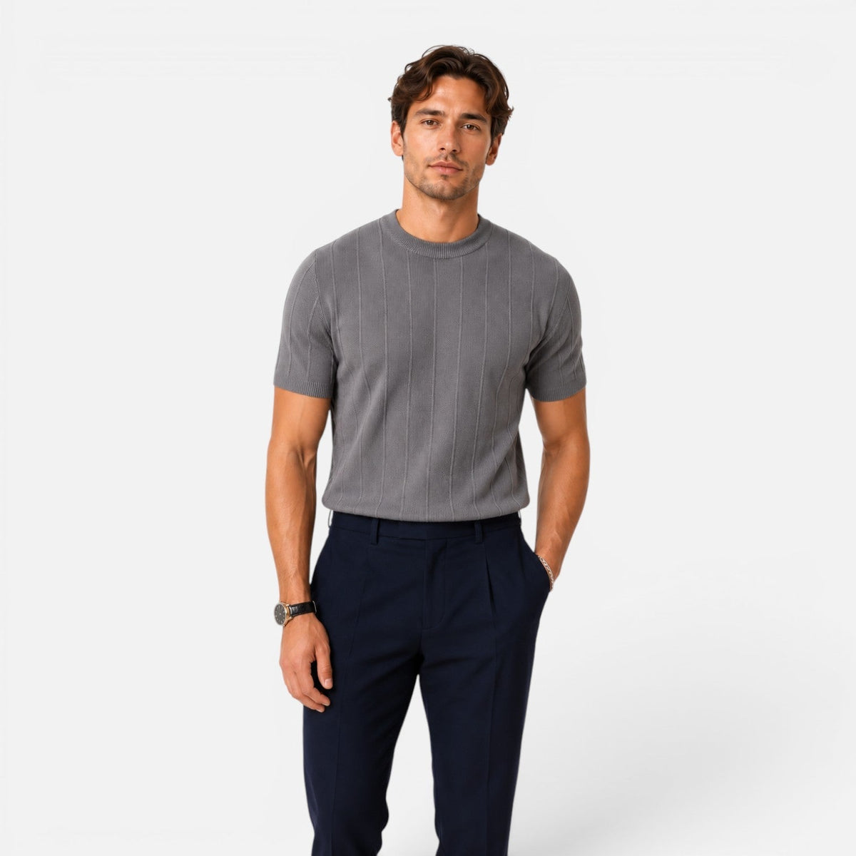 Men's Knit T-Shirt Crew Neck Short Sleeve Slim Fit