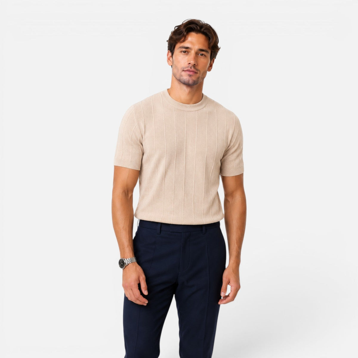 Men's Knit T-Shirt Crew Neck Short Sleeve Slim Fit