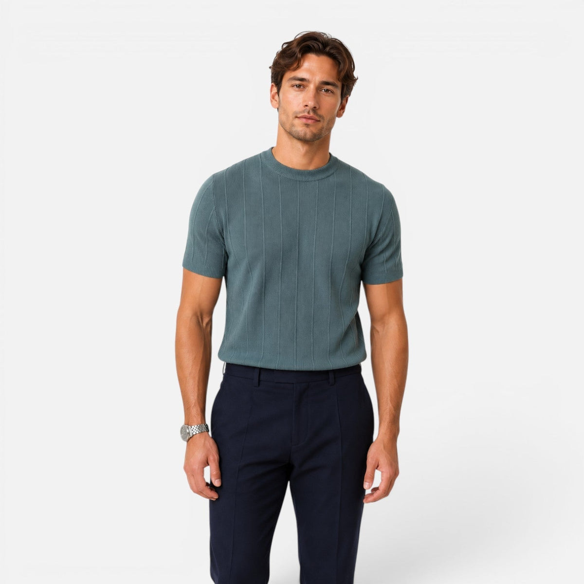 Men's Knit T-Shirt Crew Neck Short Sleeve Slim Fit