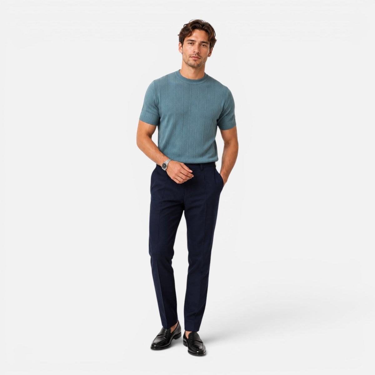 Men's Knit T-Shirt Crew Neck Short Sleeve Slim Fit