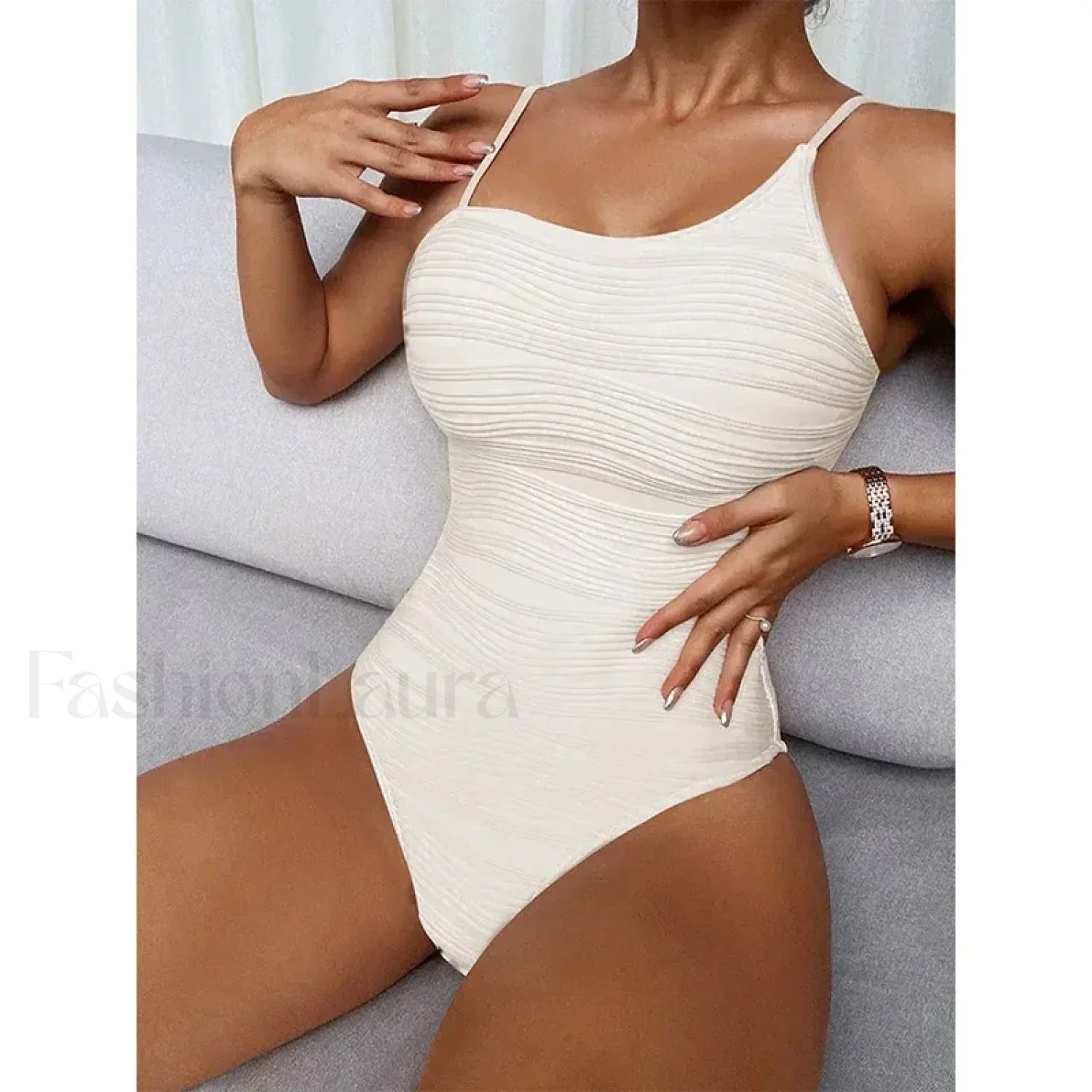 Striped Solid Fashion Bather One Piece