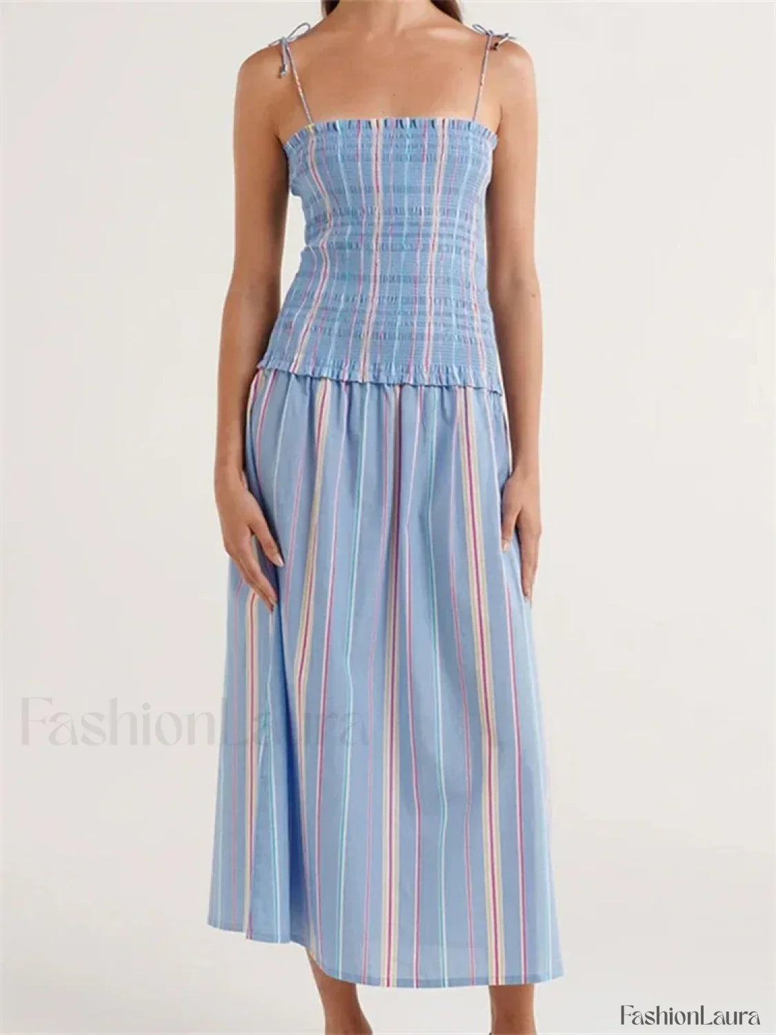 Striped Spaghetti Patchwork Maxi Dress