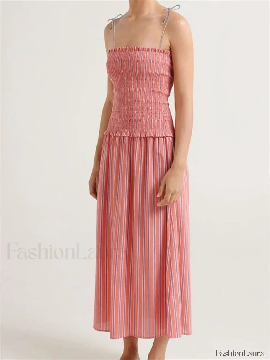 Striped Spaghetti Patchwork Maxi Dress