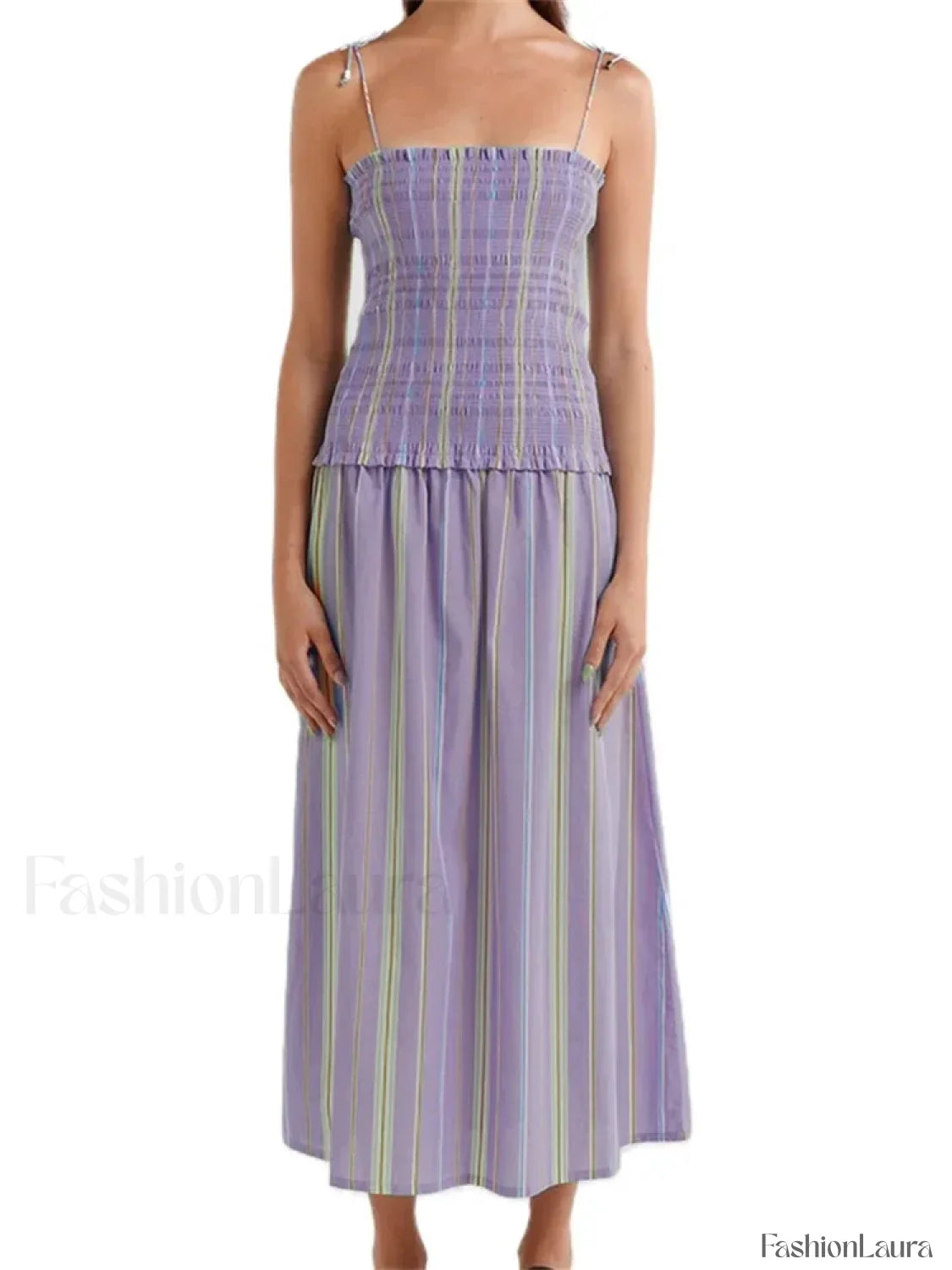 Striped Spaghetti Patchwork Maxi Dress