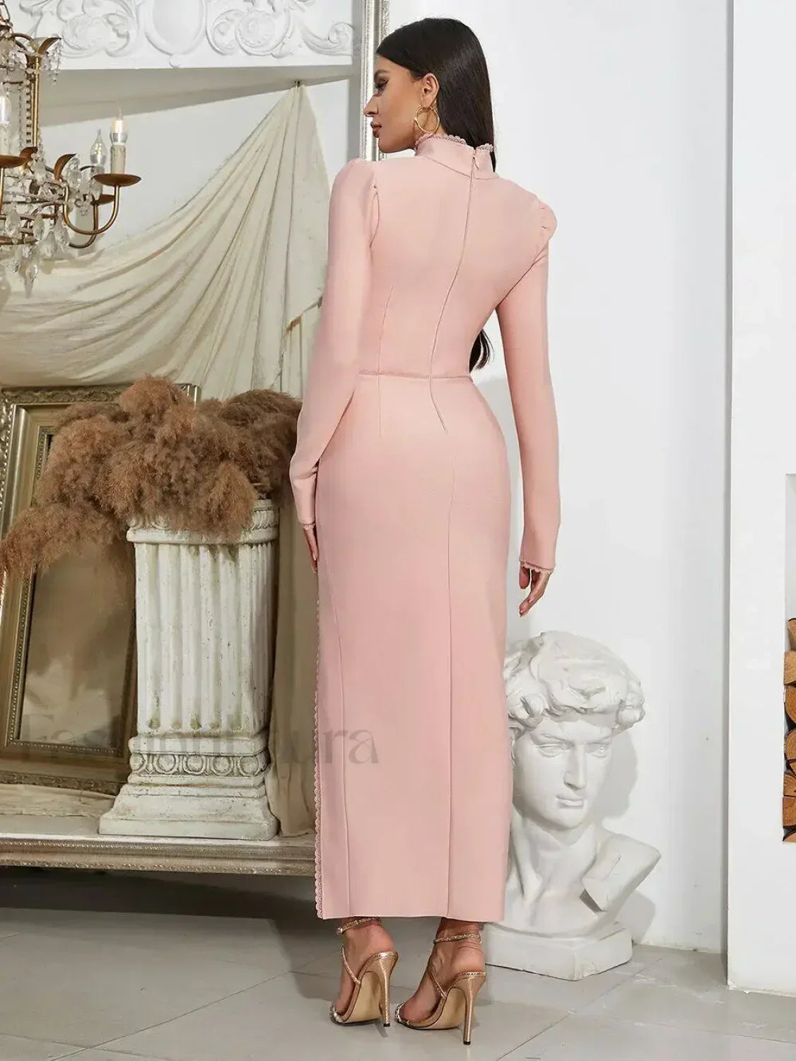 Striped Square-Collar Midi Dress