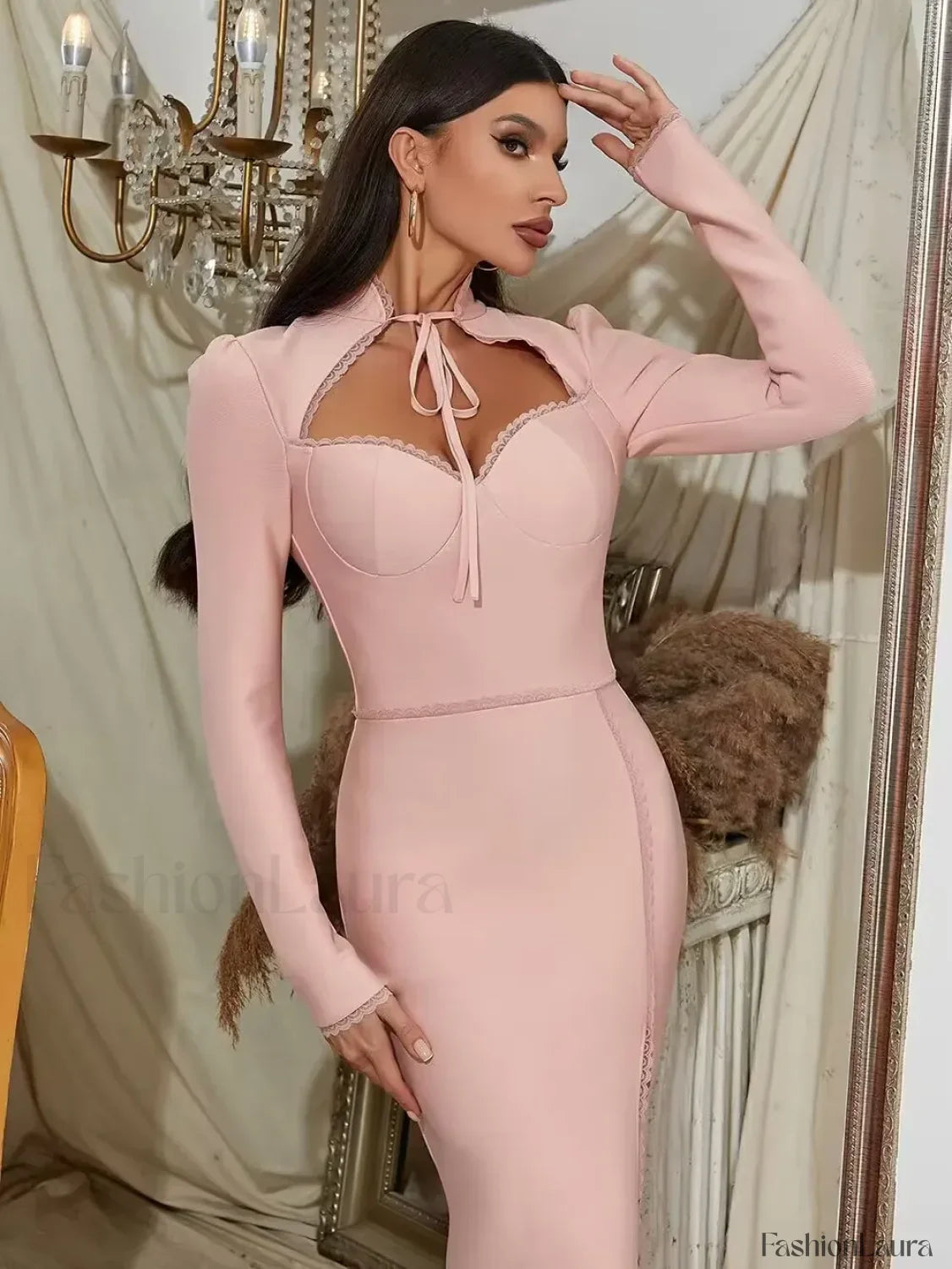 Striped Square-Collar Midi Dress